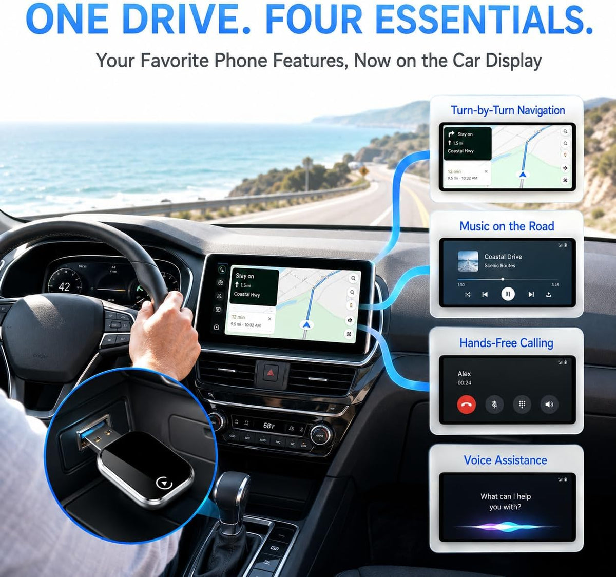 Wireless CarPlay and Android Auto Adapter for Factory Wired Systems,Silver