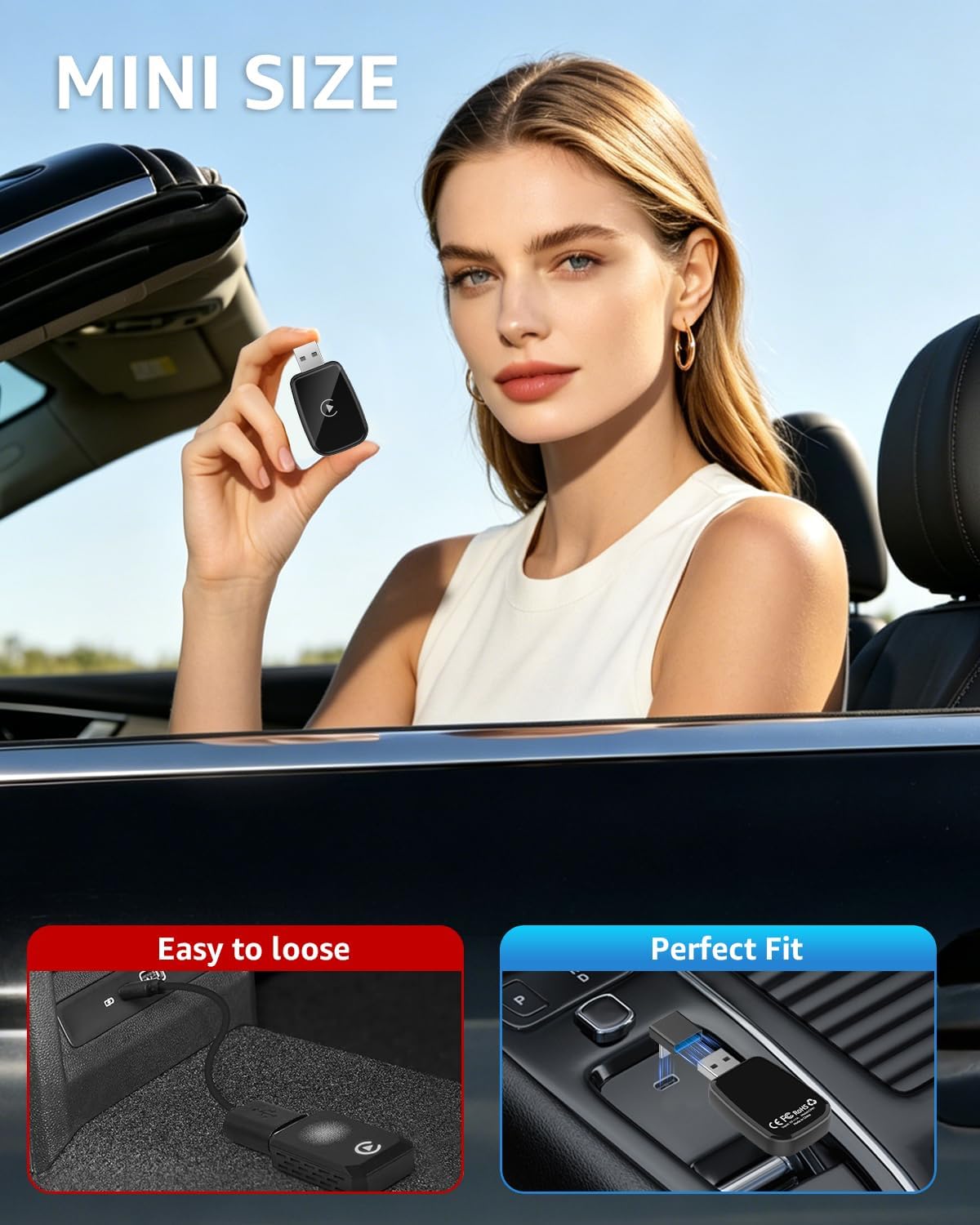 4 in 1 Wireless CarPlay Adapter Car Screen Mirroring Adapter for Apple iPhone& Android, Convert Wired CarPlay to Wireless, Stable Control & No Delay Latency, Plug and Play (PureBlack)