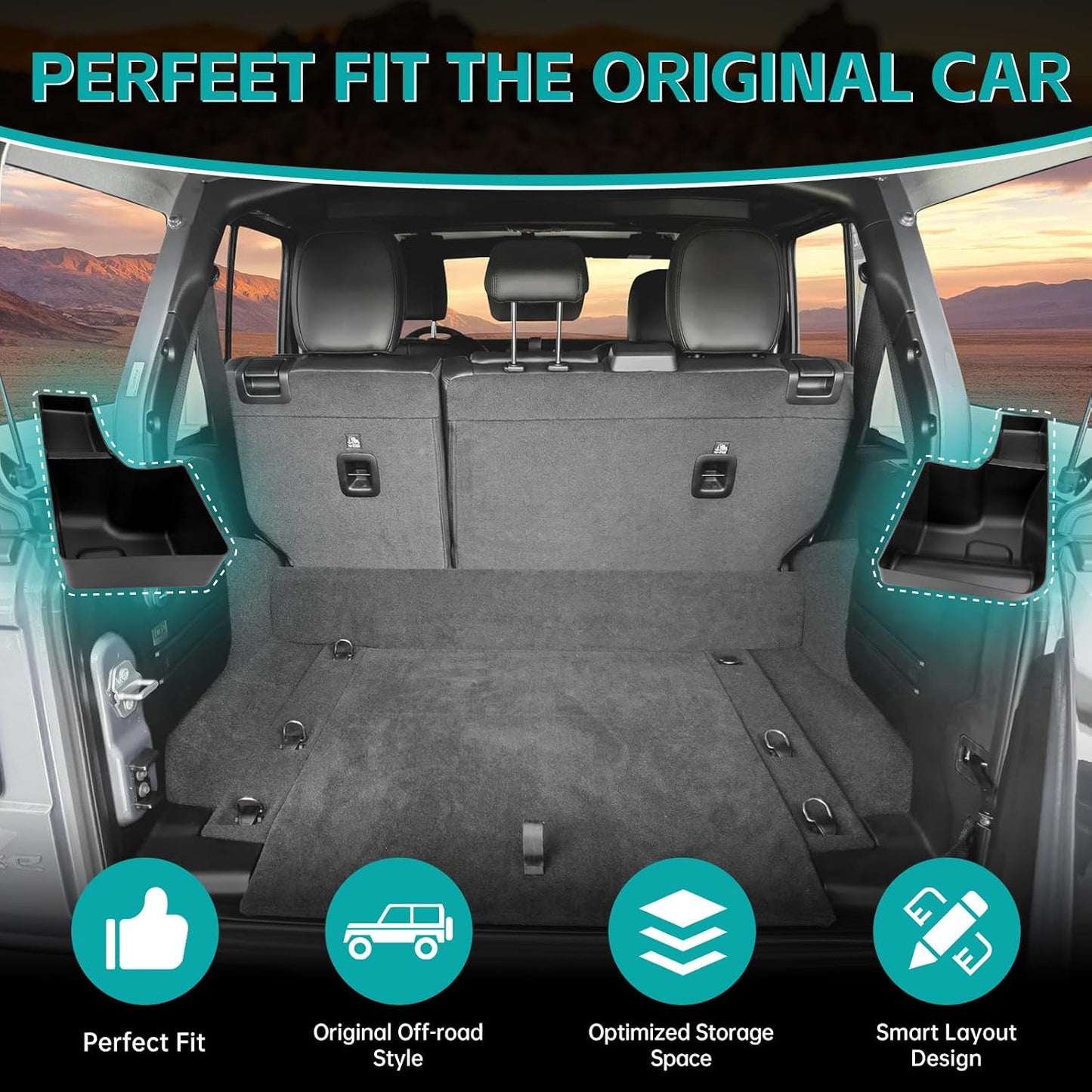 Rear Trunk Organizer Tray Compatible with 2018-2023 Jeep Wangler JL JLU 4XE Rubicon Sahara 4 Door, Wheel Well Storage Box Cargo Organizer Accessories for Jeep Wangler JL (Left + Right)