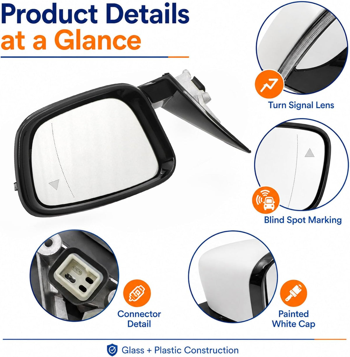 XQSMWF Passenger Right Side Mirror Assembly Fit for BMW 5 Series G30 530i 540i 530e 2017-2022 - White, Power Folding, Heated, Blind Spot, Turn Signal - Replaces 51167485125 [5-Pin]