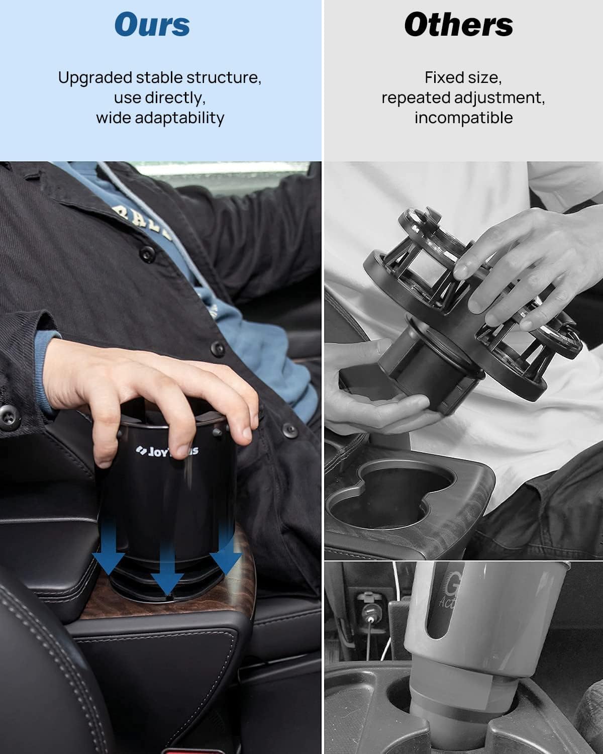JOYTUTUS Large Stable Cup Holder Expander Compatible with YETI, Hydro Flask, Hold 18-40 oz Bottles and Mugs, Car Cup Holder Adapter with Adjustable Rubber Base
