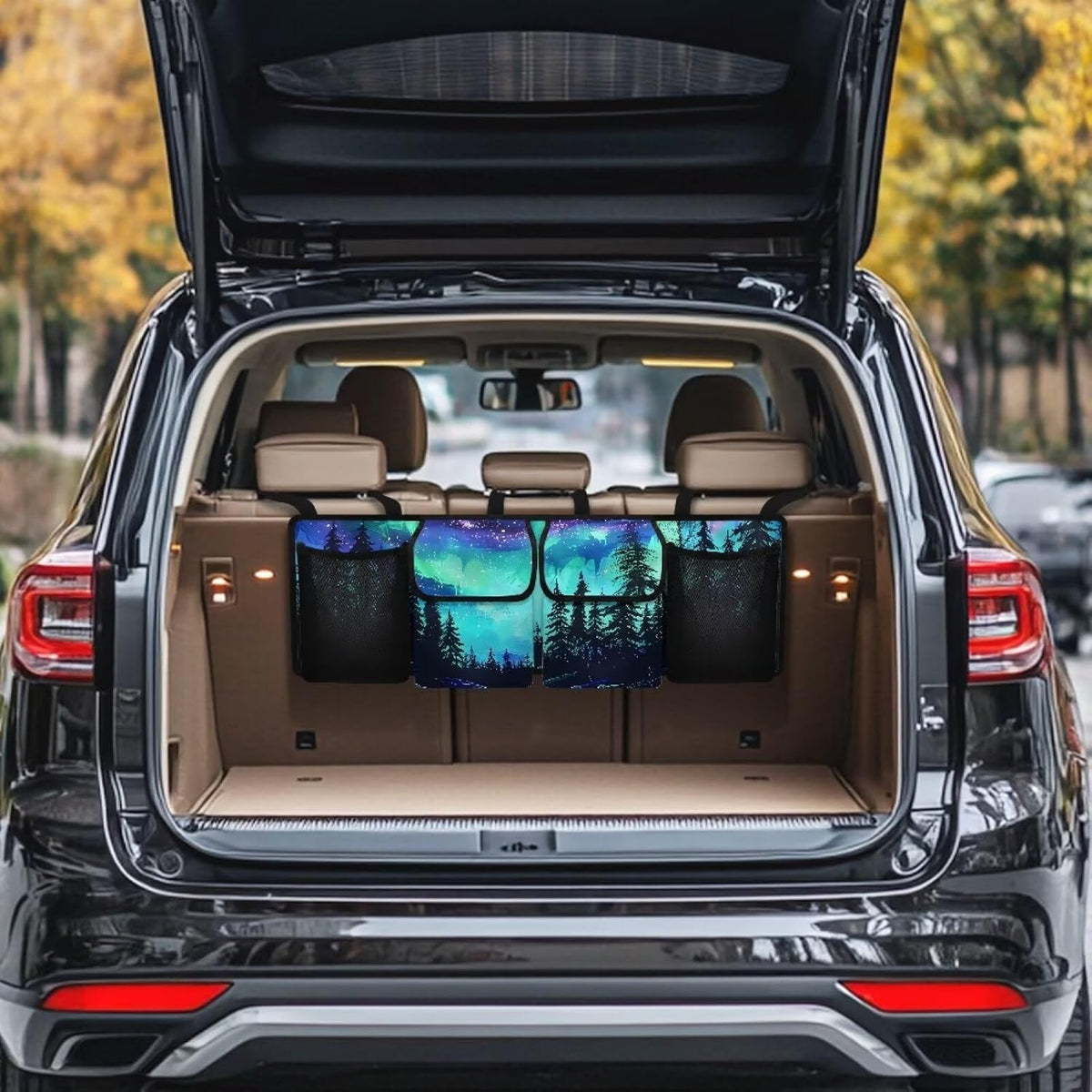 Hippie Flower Car Trunk Organizer,Backseat Hanging Large Storage with Adjustable Straps,Waterproof Collapsible Cargo Bag,Car Interior Accessories for Auto SUV