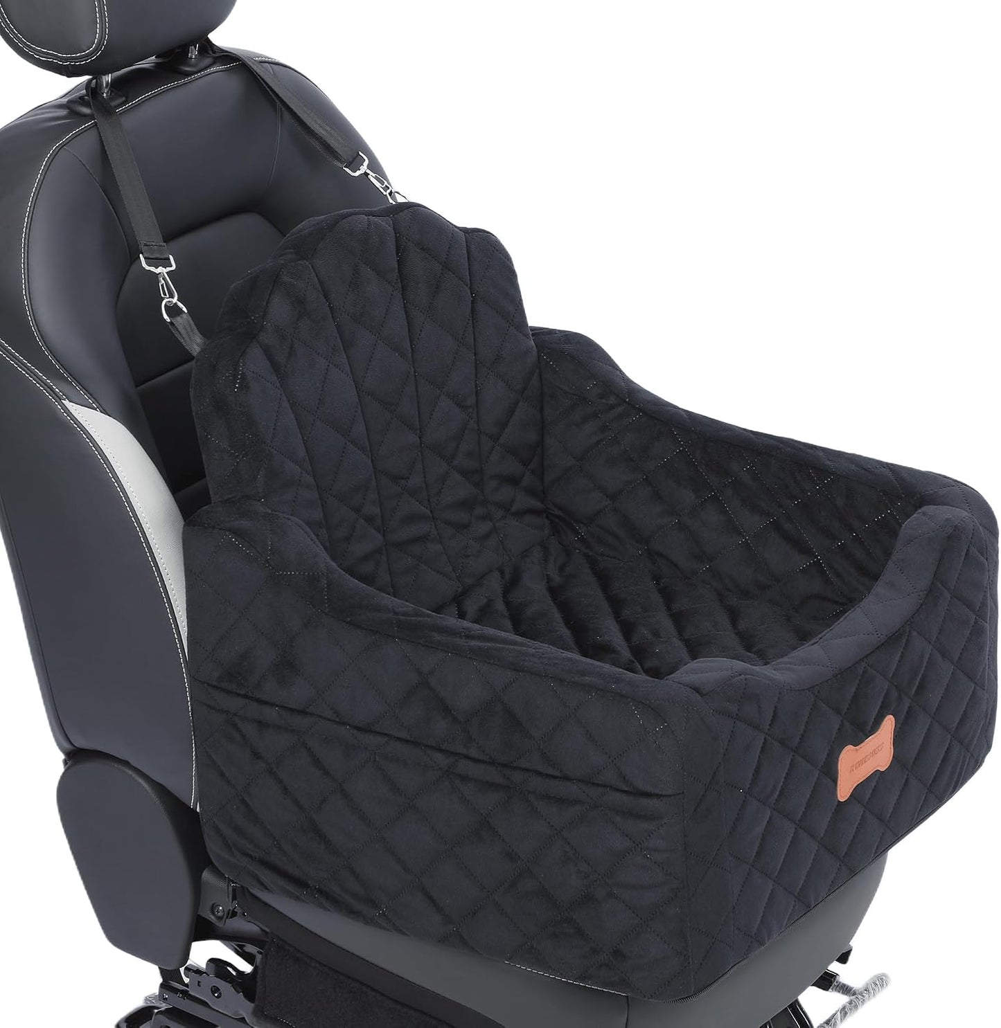 Dog Car Seat for Small Dogs Under 30lbs, Detachable Washable Pet Booster Seat with Safety Belt & Storage Pockets, Travel Car Bed, Black/Grey