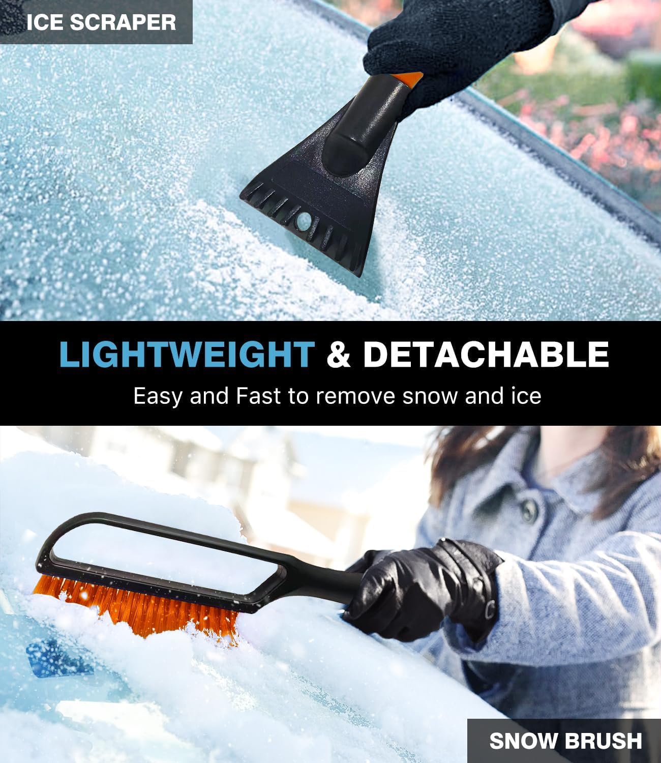 YEECOPON 27" Snow Brush & Ice Scraper for Car Windshield, Detachable Snow Scrapers with Foam Grip for Cars, Trucks, SUVs