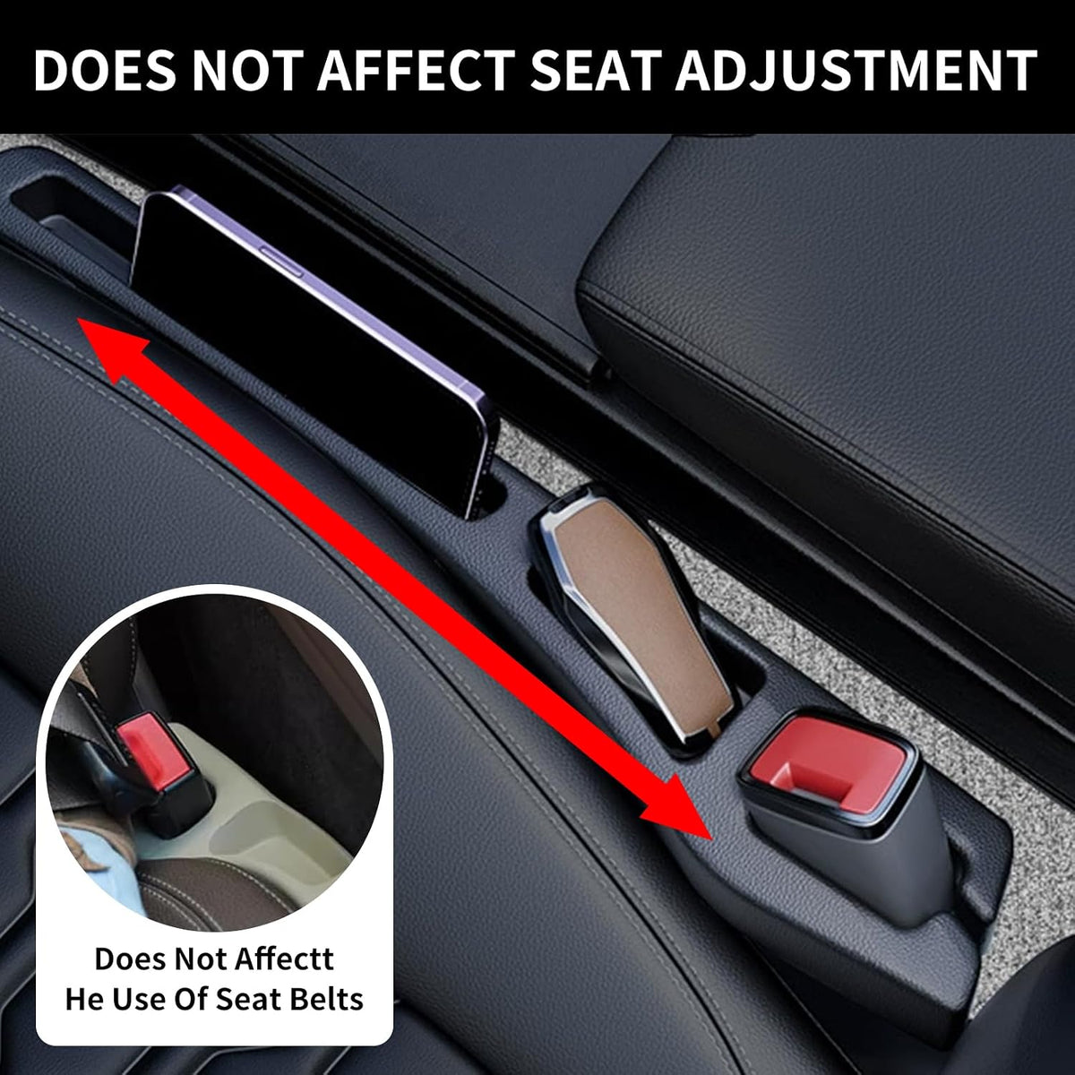 2PCS Car Seat Gap Filler Organizer,Multifunctional Car Gap Filler Organizer Storages Function,Universal Console Catcher Between Seats Cars Interior Accessories (Balck)