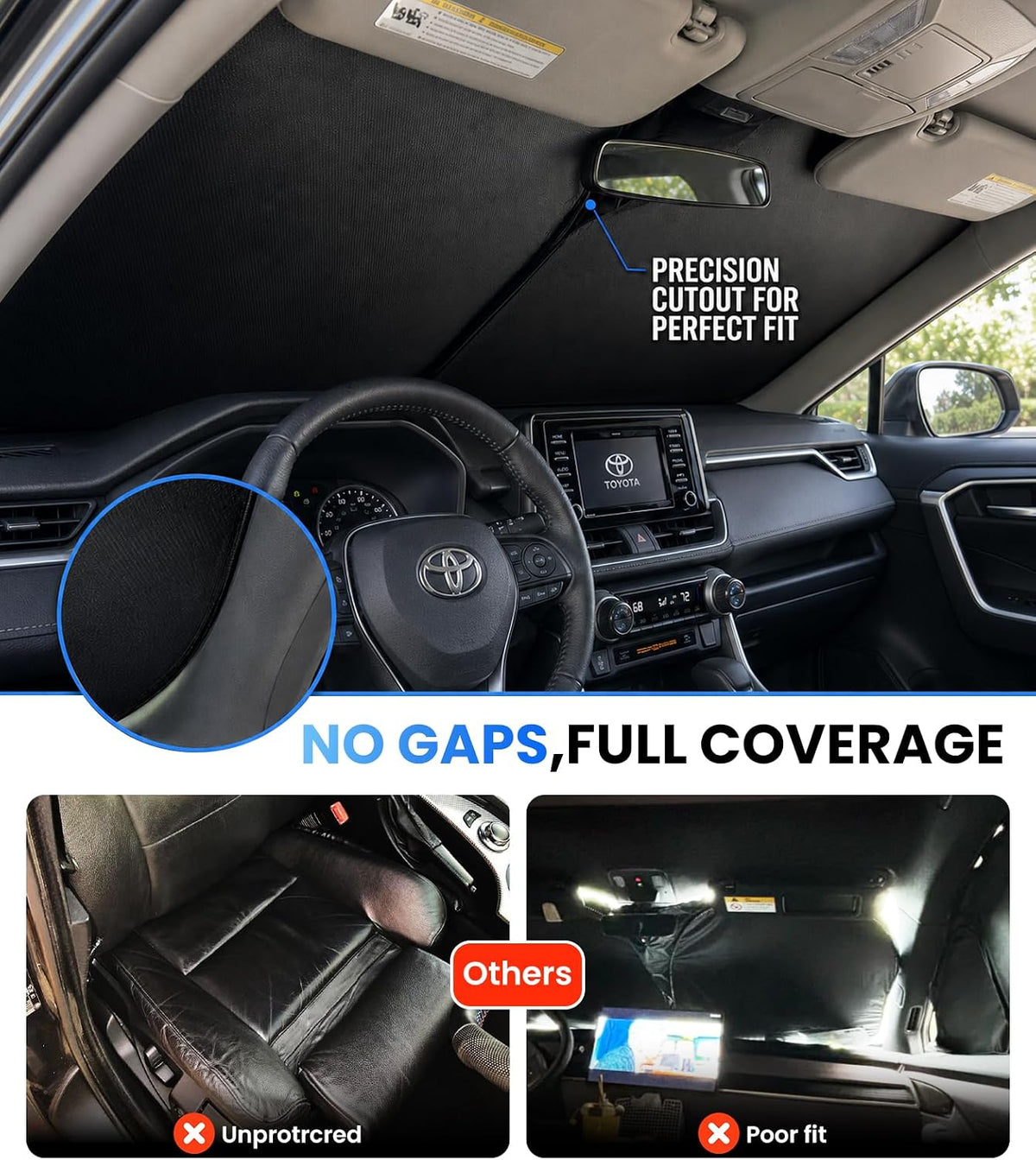 Large Windshield Sun Shade for Toyota RAV4 2019-2026, 7-Layer UV & 100% Sun Blockage, 3D Scanned Custom Fit, Keep Interior Cooler, Easy Storage & Foldable SUV Accessories, No Sagging