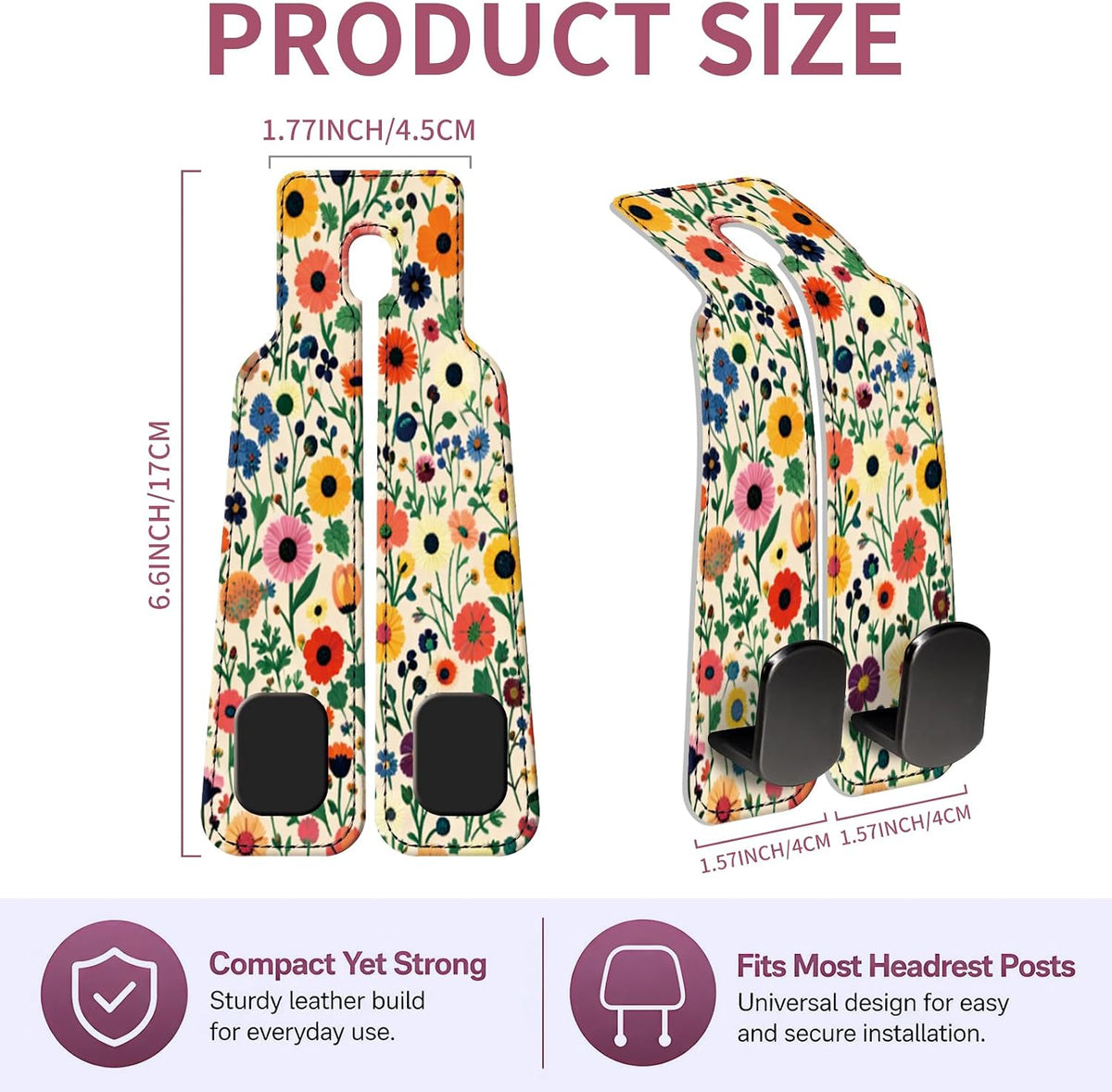 Car Seat Back Storage Hook, Funny Car Purse Hook, Cute Vehicle Storage Organizer for Purses Handbags Colorful Floral Pattern