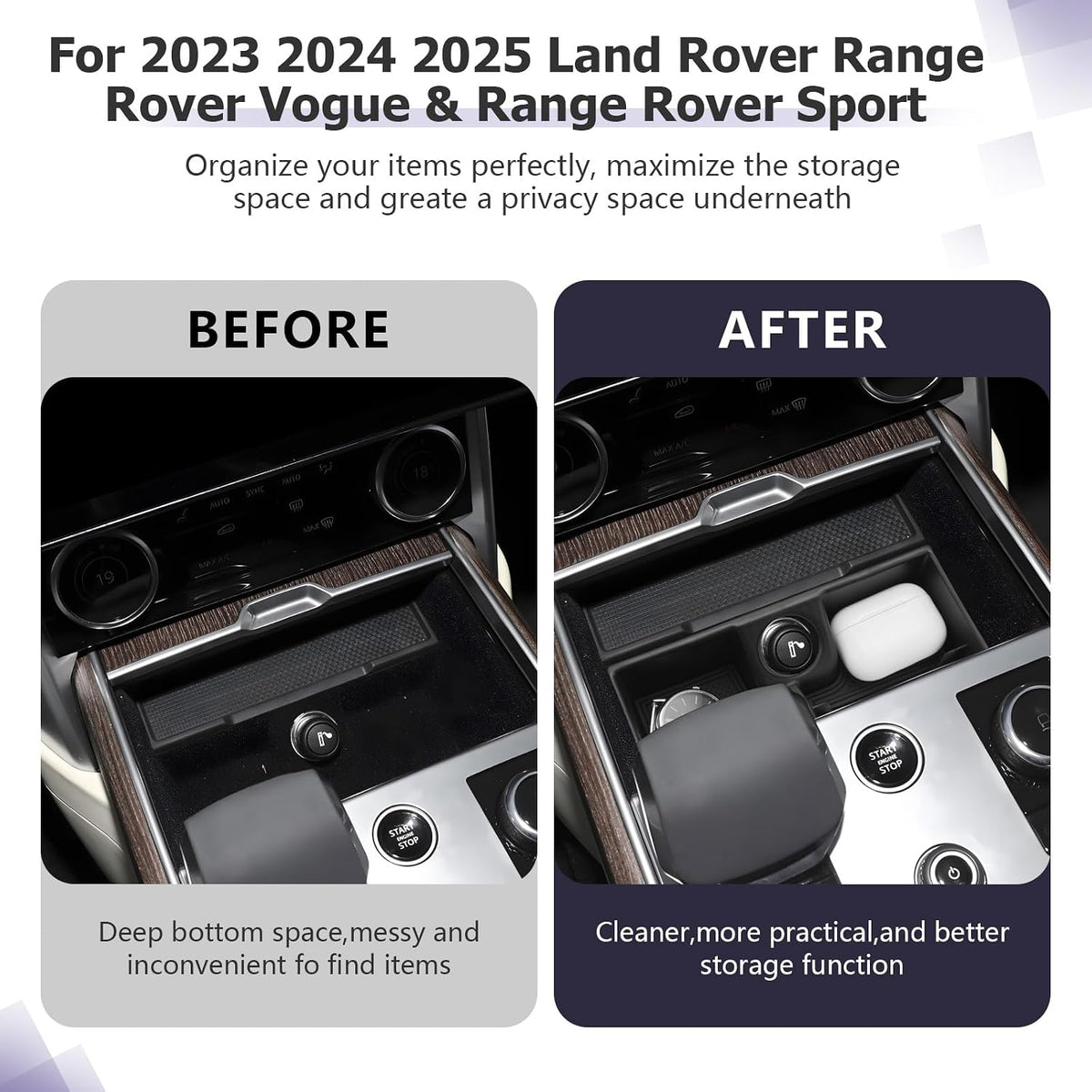 LUWU Center Console Organizer - Compatible with 2023 2024 2025 Land Rover R Ange R Over Vogue L460/Sport Accessories Under Screen Organizer Tray - Armrest Console Organizer Insert Tray Black