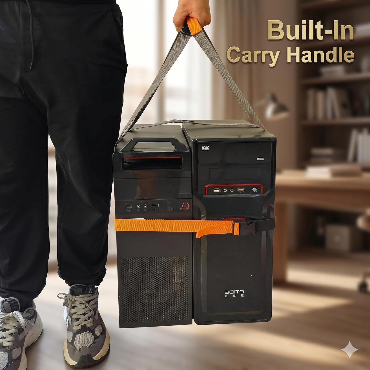 Desktop Computer Tower Carrying Straps, Heavy Duty PC Case Straps for Gaming PC Moving, Adjustable Desktop Carrying Harness for PC Tower Transport, Computer Strap Carry System