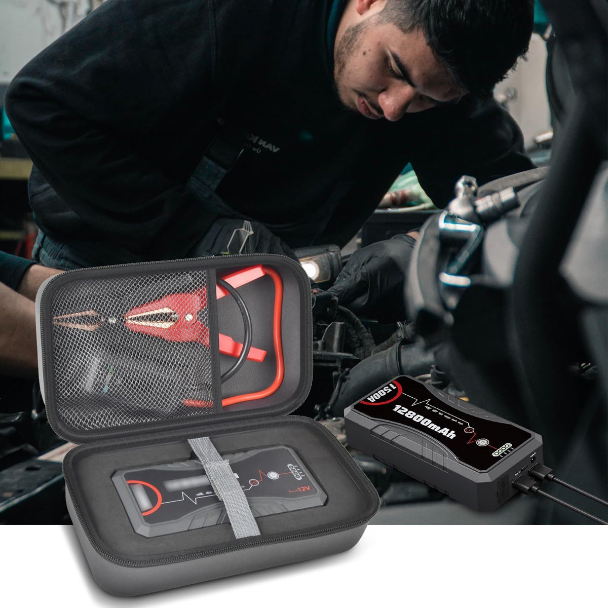 Carrying Case Compatible with NEXPOW Car Jump Starter, Fits for 1500A Peak 12800mAh Battery Starter Q10S/ T11F, Storage Box for Portable Car Battery Charger and Jumper Cables(CASE Only)