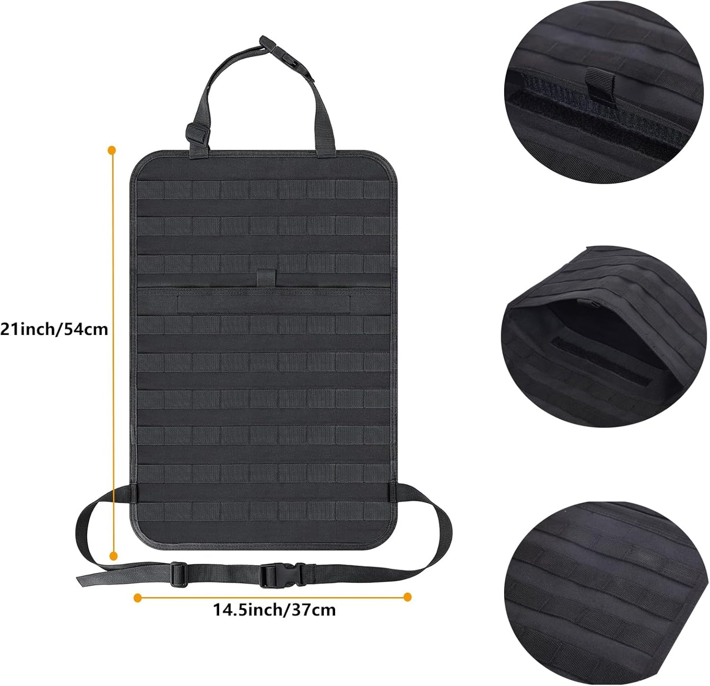 Jimikay Tactical Car Seat Back Organizer Hanger Bag with 5 Detachable Molle Pouch Vehicle Molle Panel Organizer Storage Bag Universal for for most car models (Black)