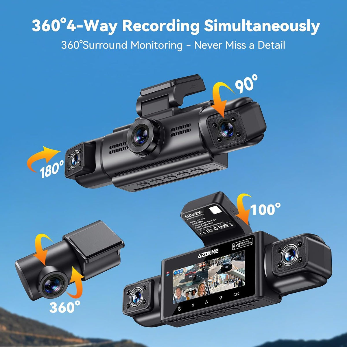 4K 4 Channel Dash Cam Front and Rear Left Right with GPS