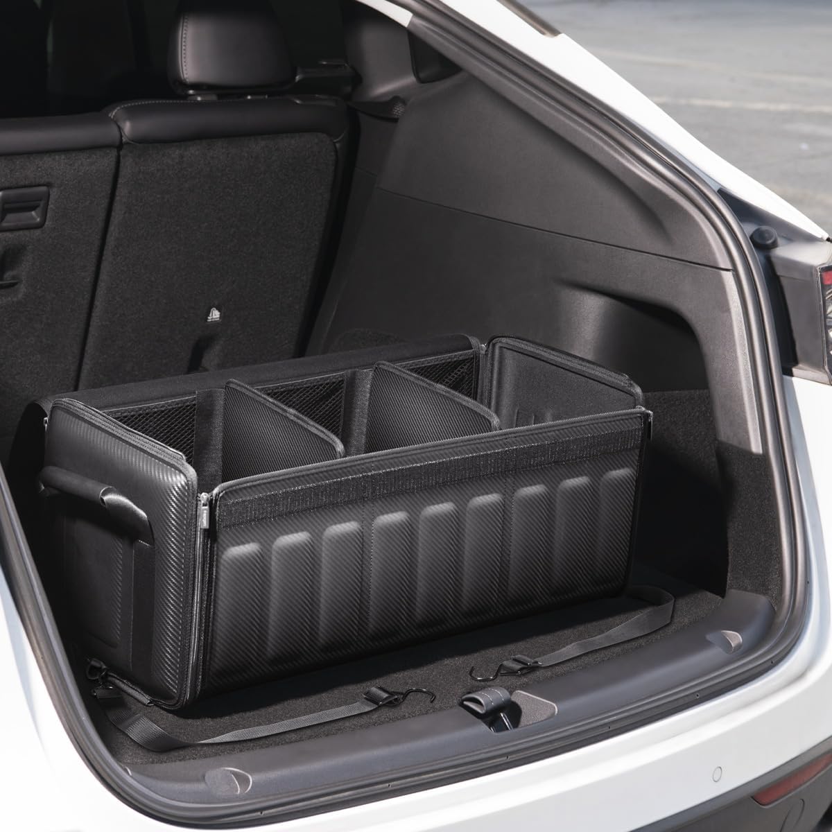 Spigen Trunk Organizer - Collapsible Heavy Duty Foldable with Lid, for Tesla Model Y Juniper L, Model 3/Y/S/X/Cybertruck, Sedan, and all Cars and SUVs - Black