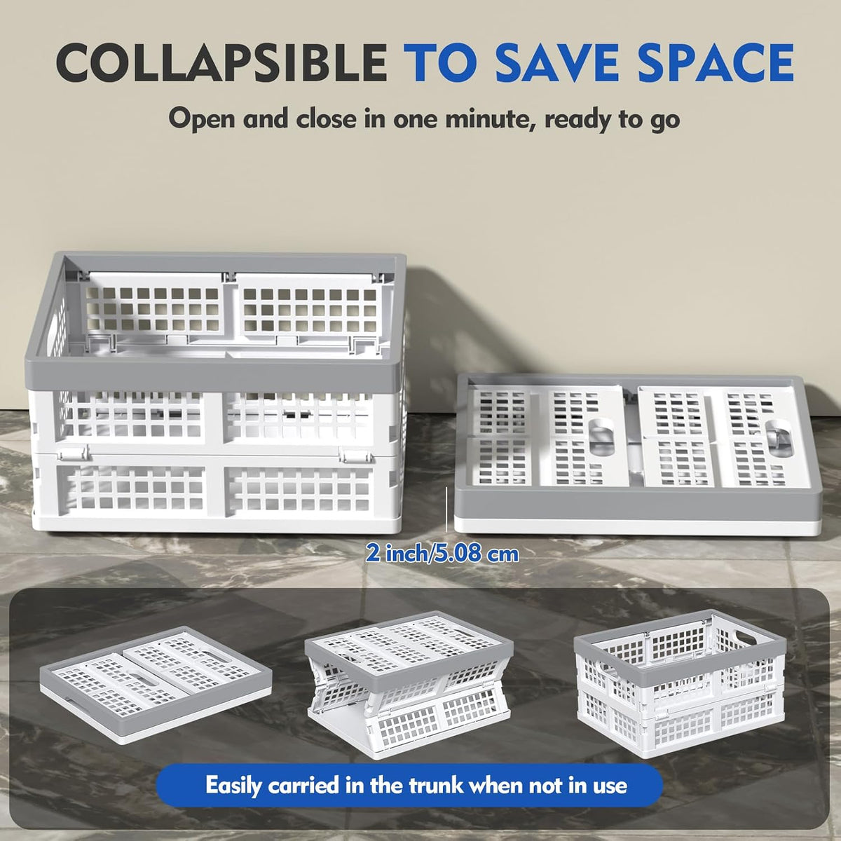 4 Packs 15 Liter Collapsible Milk Crates, Storage Bin/Container