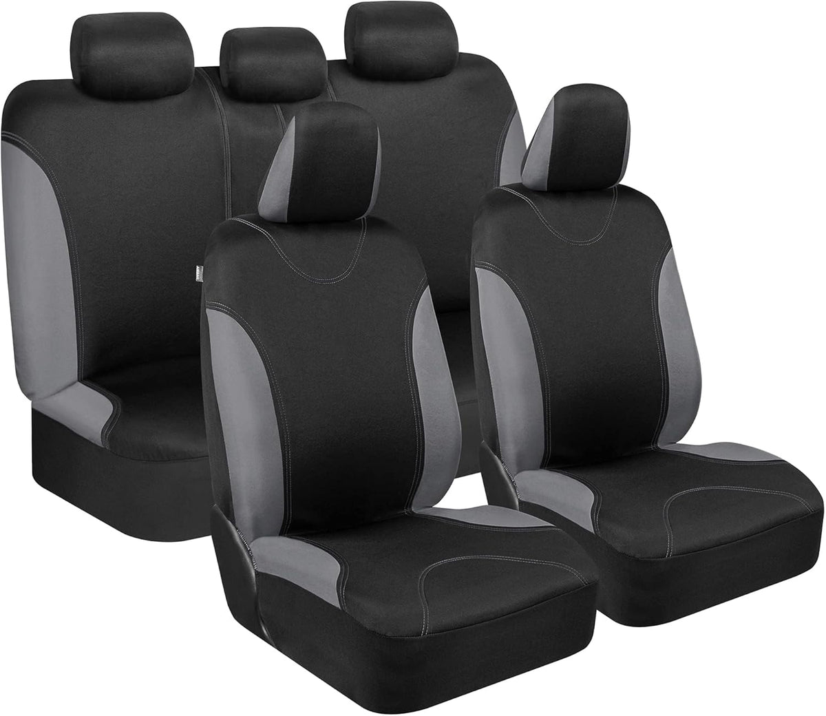 BDK UltraSleek Gray Seat Covers for Cars, Two-Tone Front Seat Covers with Matching Back Car Seat Cover, Made to Fit Most Auto Truck Van SUV, Interior Car Accessories, Car Seat Covers Full Set - Gray