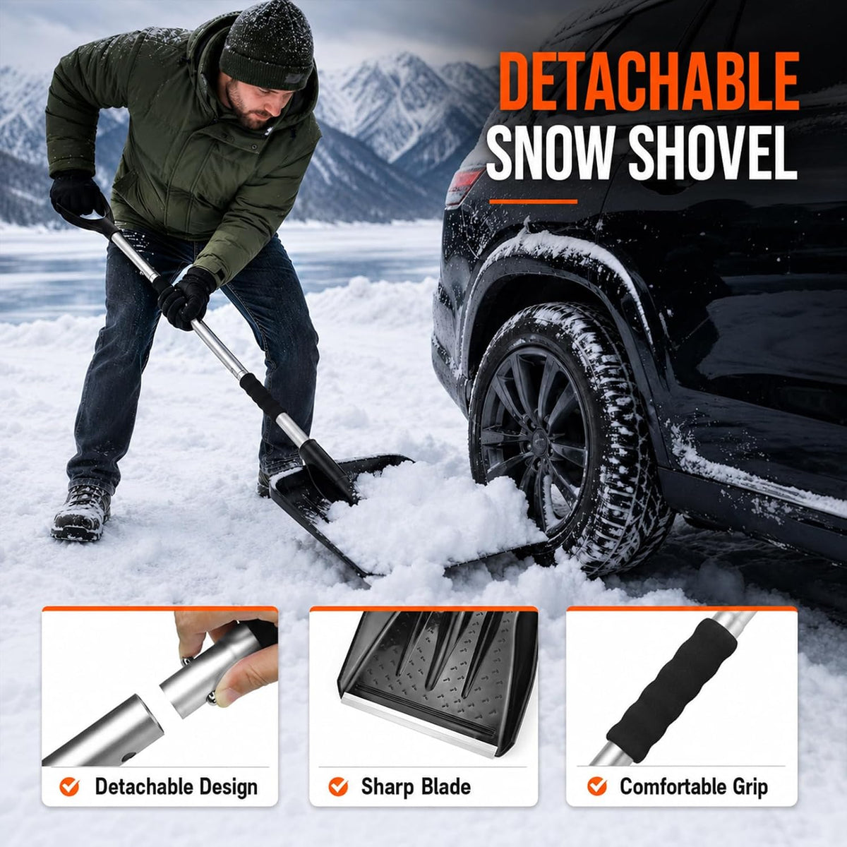 Winter Car Emergency Safety Kit Bag with Jumper Cables, Snow Shovel for Car