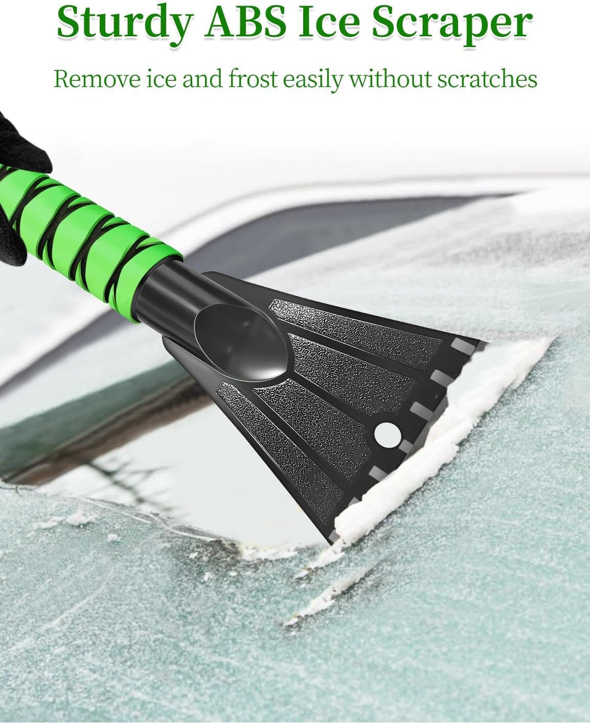 HEEYA 42.5 Inch Car Scraper Snow Brush, 12.6 Inch Large Brush Head with Ice Scraper for Window Windshield, Portable Snow Scraper for SUV Truck Vehicle RV Auto - Green