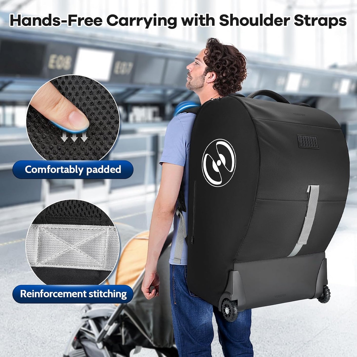 YOREPEK Infant Car Seat Travel Bag for Airplane with Wheels | Fits Doona Car Seat Stroller and Base, Padded Carseat Bags for Air Travel, a Side Pocket for Baby Travel Essentials