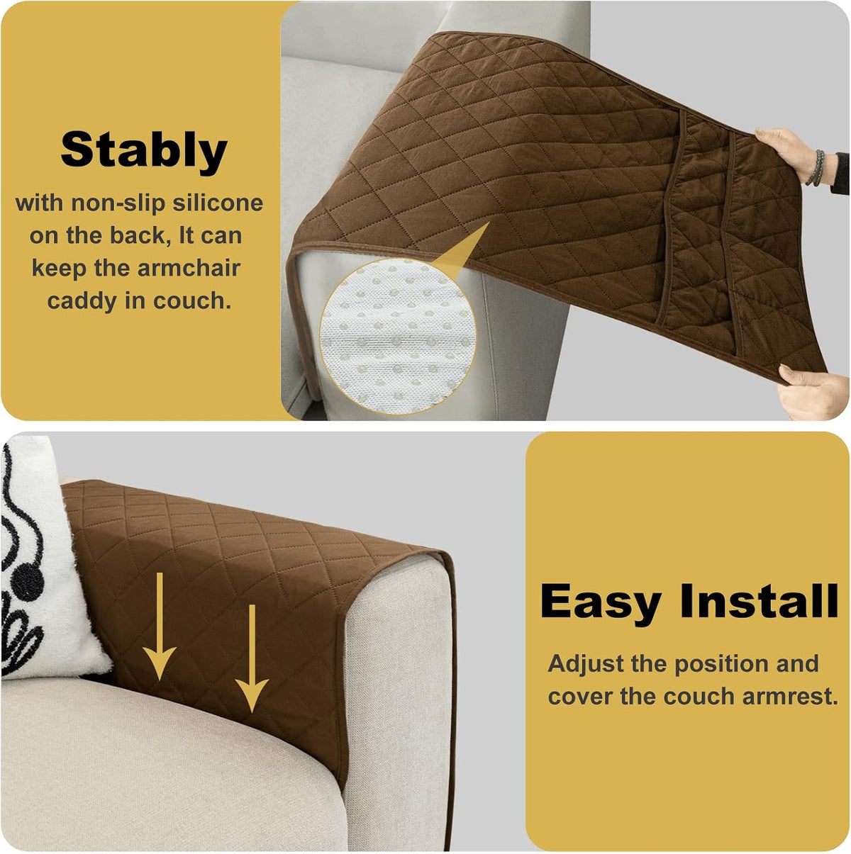 Remote Control Holder for Recliner, Armchair Caddy, Non Slip Sofa Armrest Organizer for Recliner Couch With 6 Pockets for TV Remote,Cell Phone,Magazine (Brown)