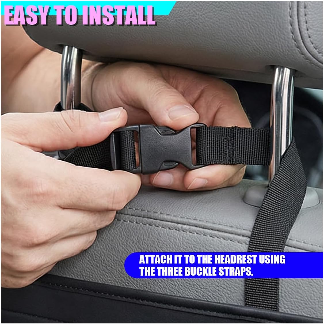 Leather Car Trunk Organizer, 35'' × 17'' Auto Backseat Hanging Storage Bag with 1 Mesh Pocket & 3 Pockets, Foldable Vehicle Travel Organizer Accessories for Sedan, SUV, Truck, MPV (Black)