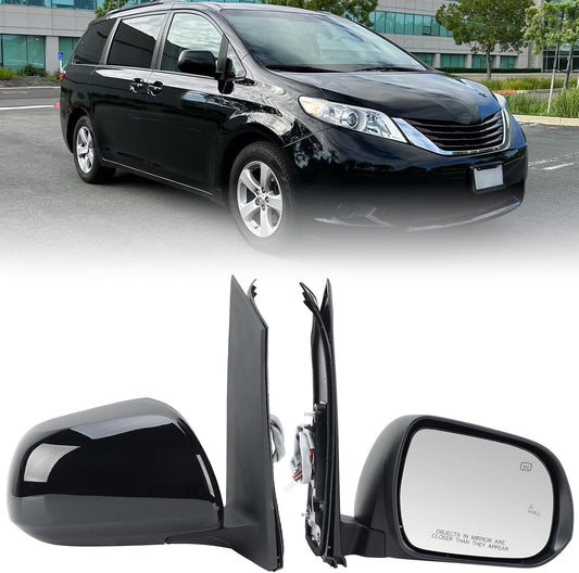 Right Passenger Side Mirror Compatible with Toyota Sienna 2013-2017 Heated, with Blind Spot Detection, Power Glass, Manual Folding, 6H6P, Door Mirrors Black Replace# 87910-08113, TO1321301