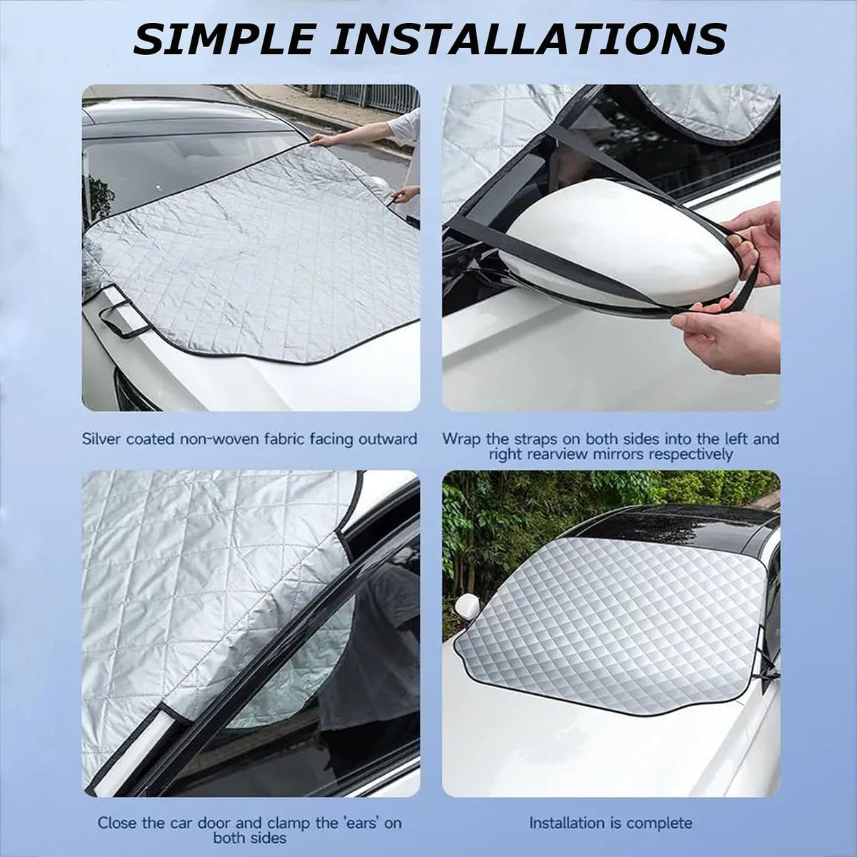 Car Windshield Snow Cover Auto Windshield Protector for Ice and Snow Car Front Snow Ice Protector Cover Winter Windshield Sunshade for Car Outdoor Anti Frost Anti Sun Covers Protection 148x126CM