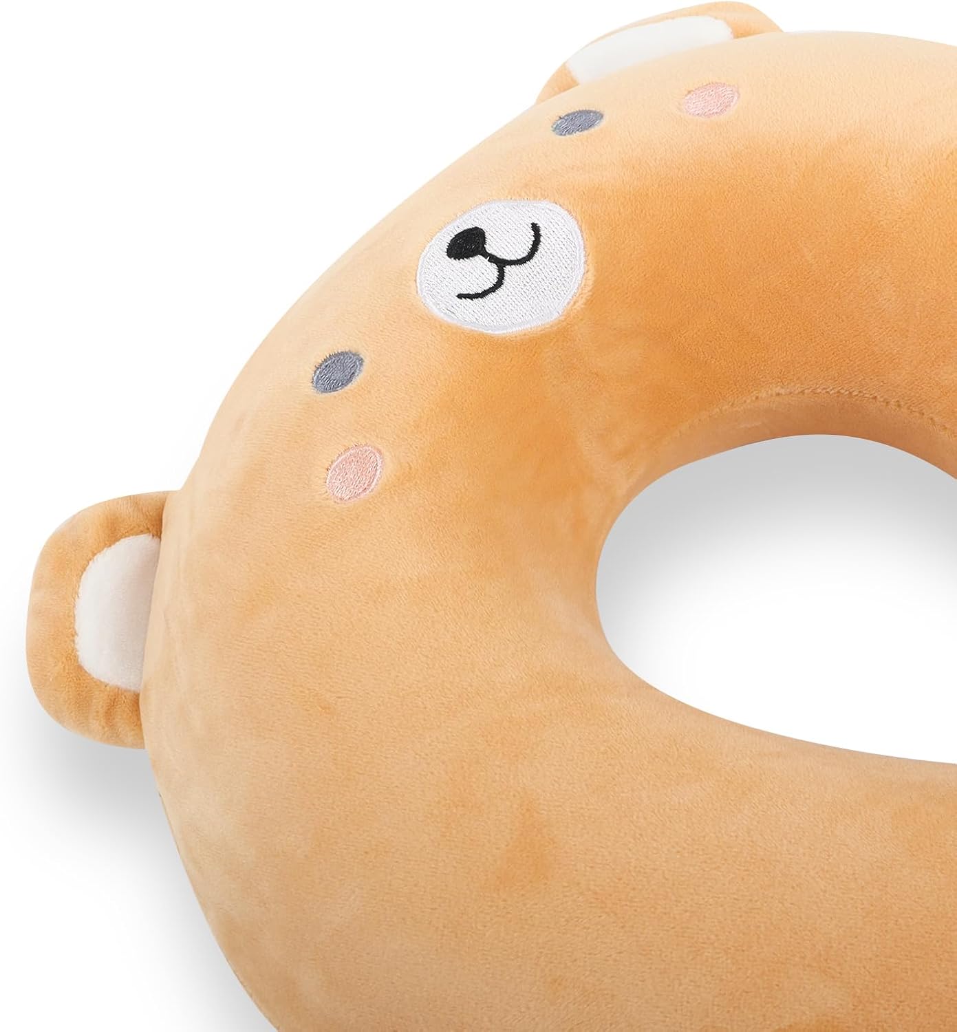 Kids Neck Pillow for Travel with Sleep Eye Mask, Cute Travel Neck Pillow, Memory Foam Flight Sleeping Headrest Pillow for Boys & Girls, Airplane, Train, Car, Home Use - Brown Bear