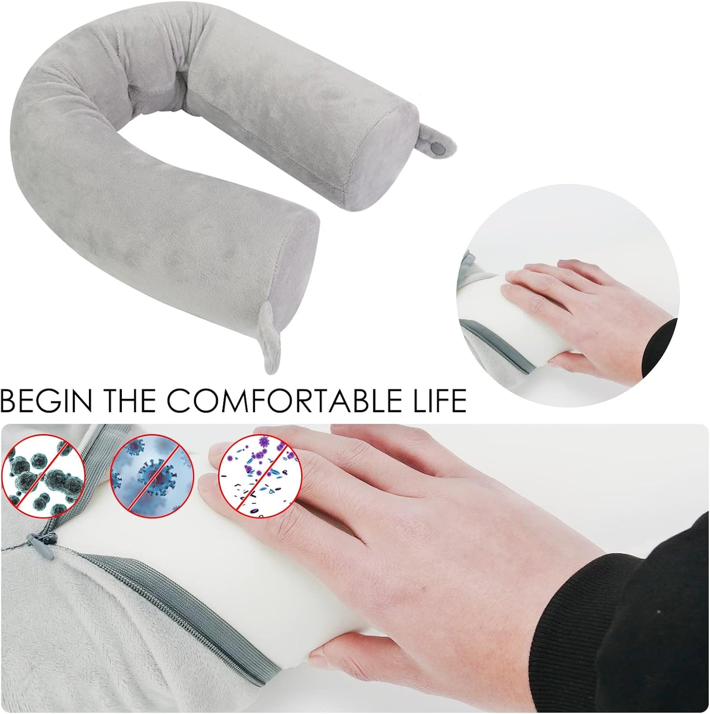 Travel Pillow-Twist Memory Foam Neck Pillow Support Pillow, Used for Neck, Chin, Waist and Leg Support-Suitable fo Airplanes, Buses, Trains.