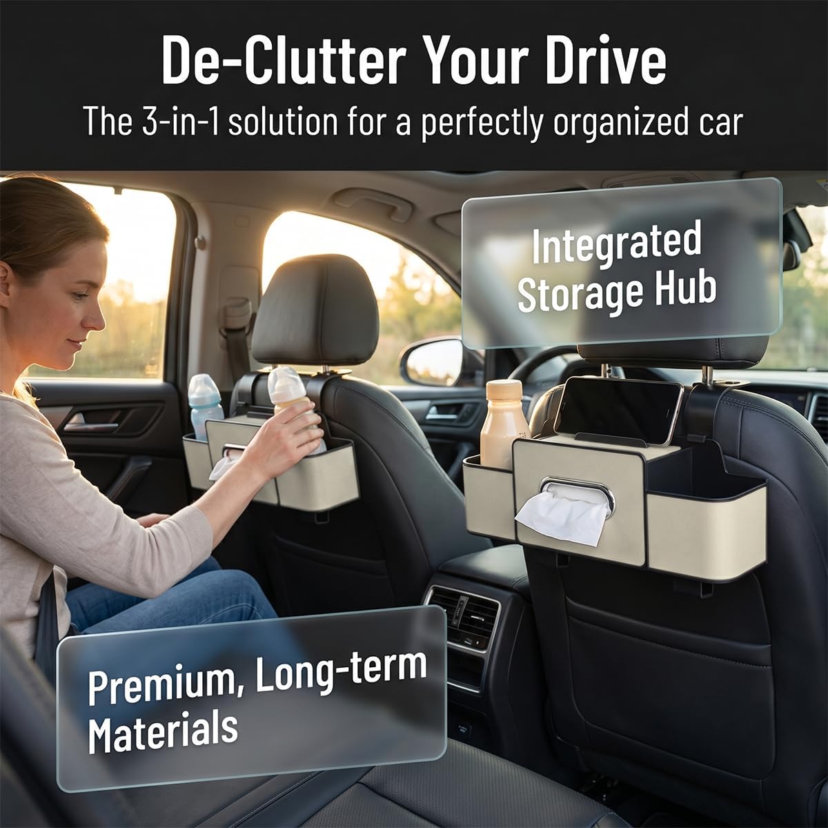 4-in-1 Car Backseat Organizer, Beige
