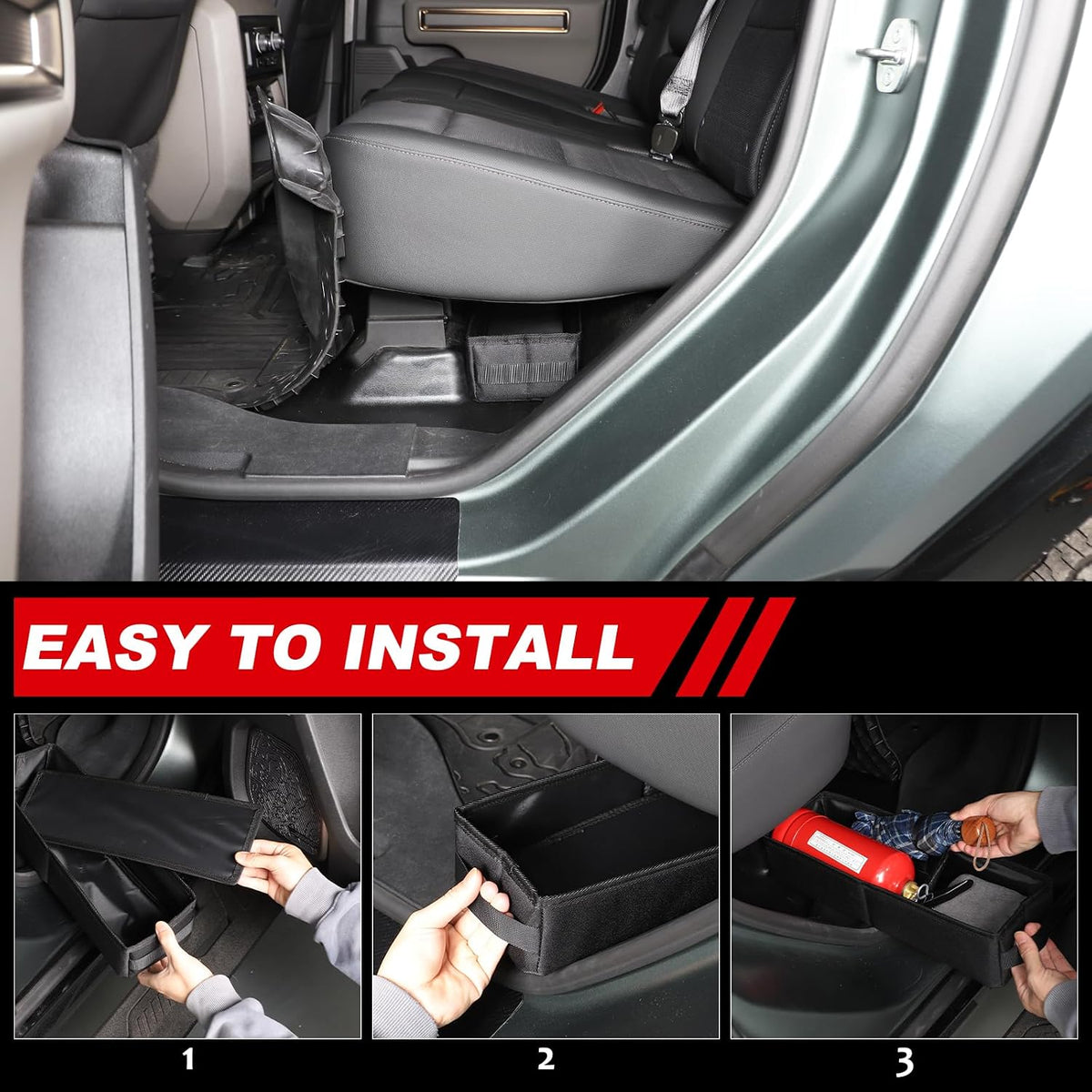 Under Seat Organizer for Hummer EV Accessories Backseat Rear Hidden Under Seat Storage Bags Portable Waterproof Foldable Storage Tool with Handle for Hummer EV SUV Pickup 2024 2025 2026 (B/1PC)