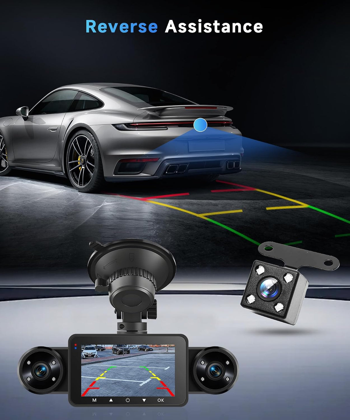 360° Dash Cam Front and Rear Inside Left Right, 4 Channel FHD 1080P Dash Cam for Cars, 3" Dashcams with 64G TF Card 8 IR Night Vision, Loop Recording, G-Sensor, 24H Parking Mode Monitor