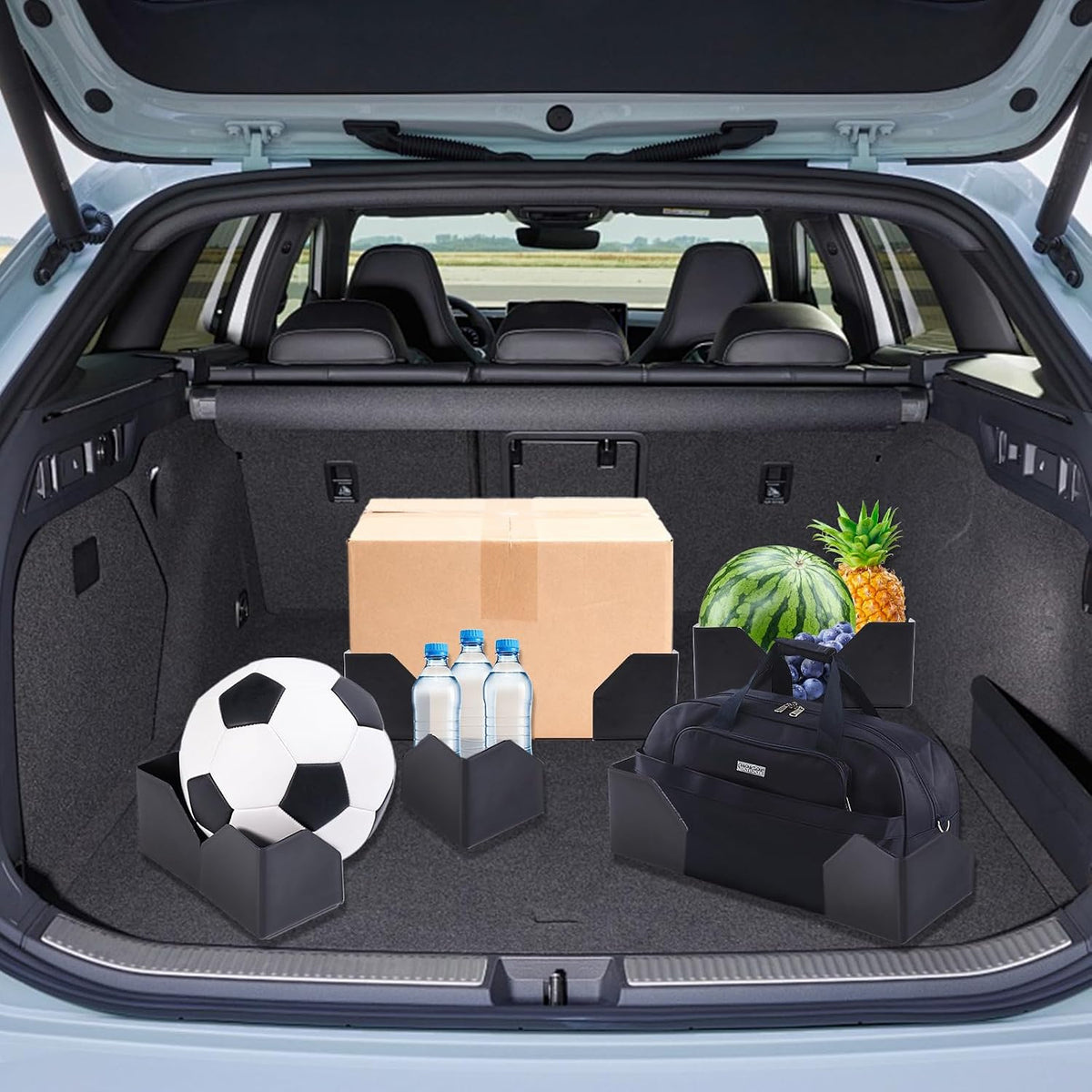 Rislobx 4PCS Car Trunk Organizer Blocks with Hook and Loop Fastener, Automotive Tidy Storage Organisation Accessories for Truck, SUV, Sedan, Available to Wool Carpet (Black)