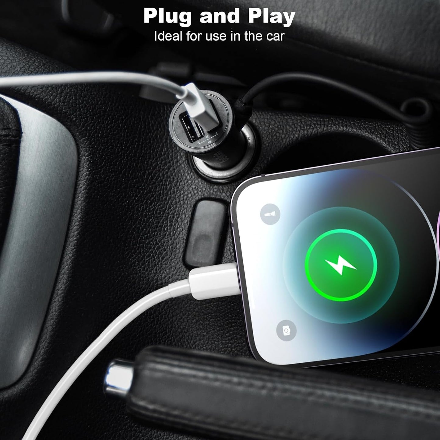 Cveael Car Carplay Cable, 6FT Car Charger Cord, USB A to Lightning Cable Compatible for iPhone 14 13 12 11 Pro Max XR XS X 8 7 6 Plus SE iPad Charging Cord (White)