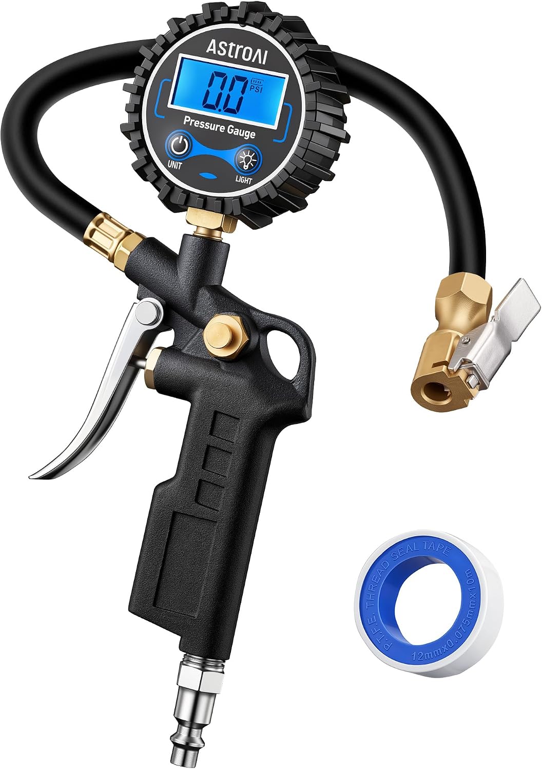 AstroAI Digital Tire Pressure Gauge with Inflator, 3-250 PSI Air Chuck & Compressor Accessories Heavy Duty with Quick Connect Coupler, 0.1 Display Resolution, 1pack