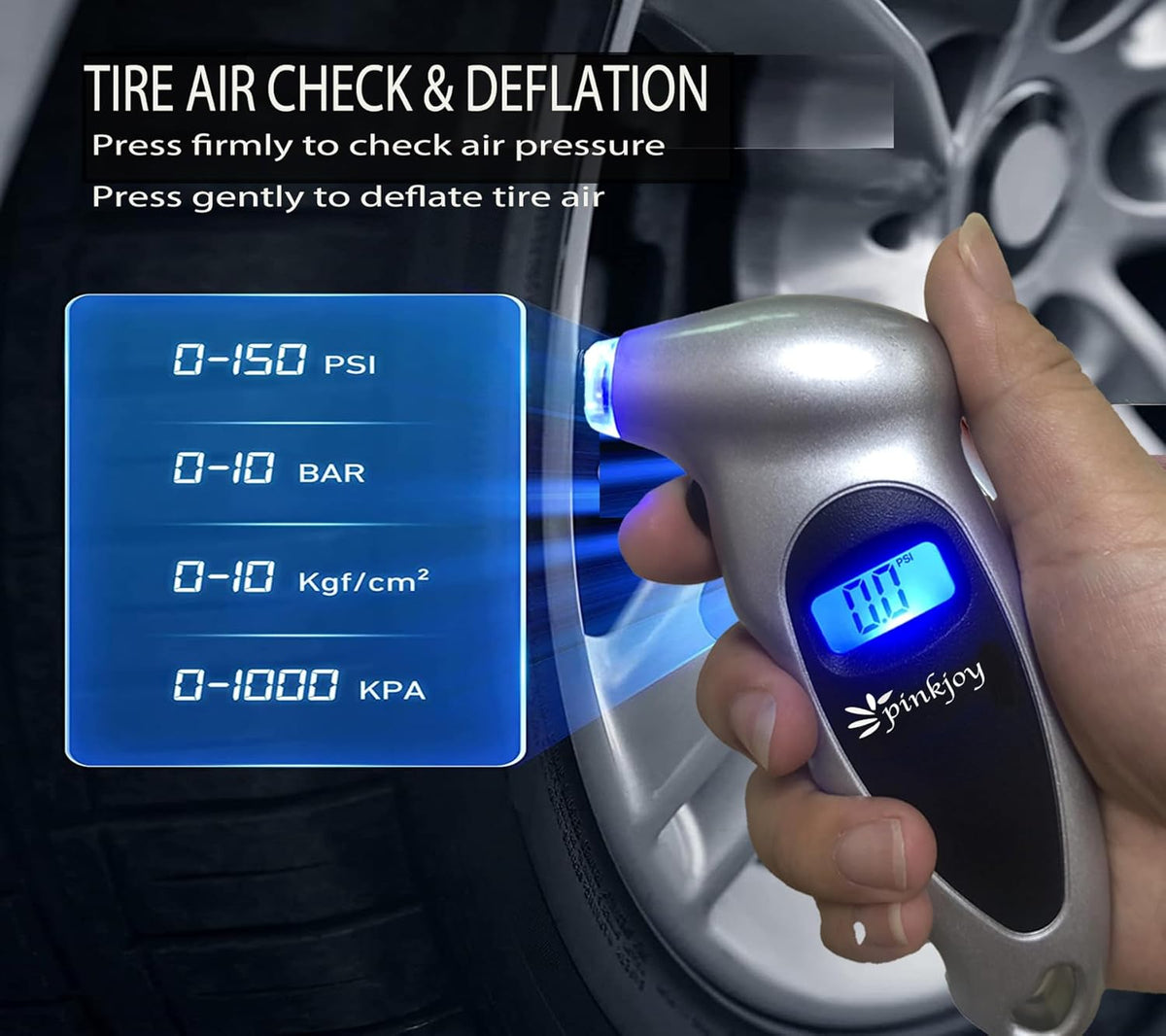 PINKJOY Digital Tire Pressure Gauge 2 Pack 150 PSI, 4 Settings, Tire Gauge for Car, Truck, Motorcycle, Bicycle with Backlit LCD and Non-Slip Grip (Silver)