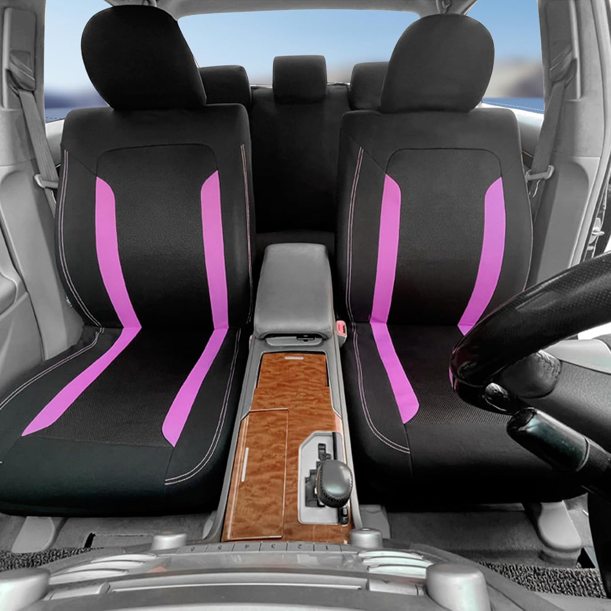 2 Pack Universal Car Seat Cover with Breathable Mesh Backrest,Comfortable Car Seat Protector with Foam Padding and Retaining Buckle,Highly Elastic Car Seat Covers Full Set (Purple)