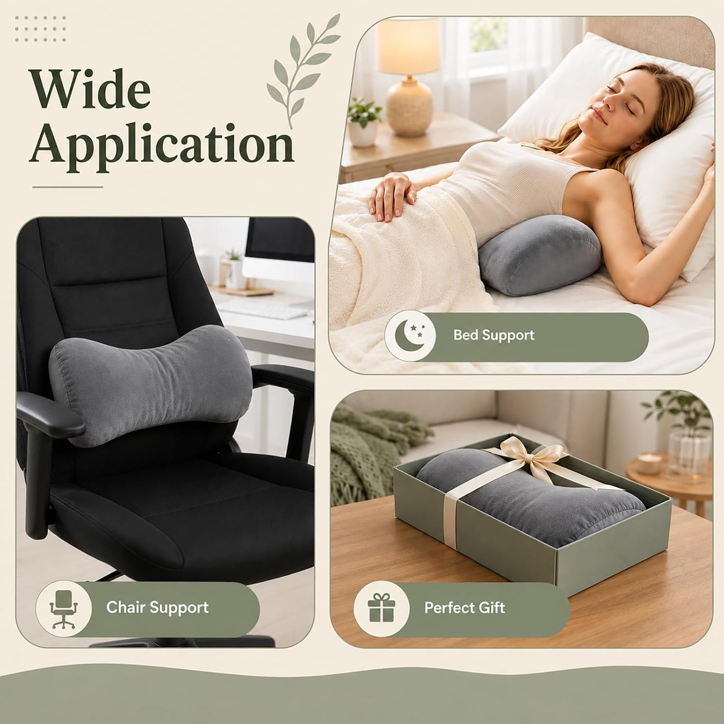 Lumbar Support Pillow for Bed, 19.7x7.9x3.9 in Ergonomic Sleep Cushion | Wraparound lower back support for side sleepers. Use in bed, office chair, or car seat. Multi-positional design for comfort