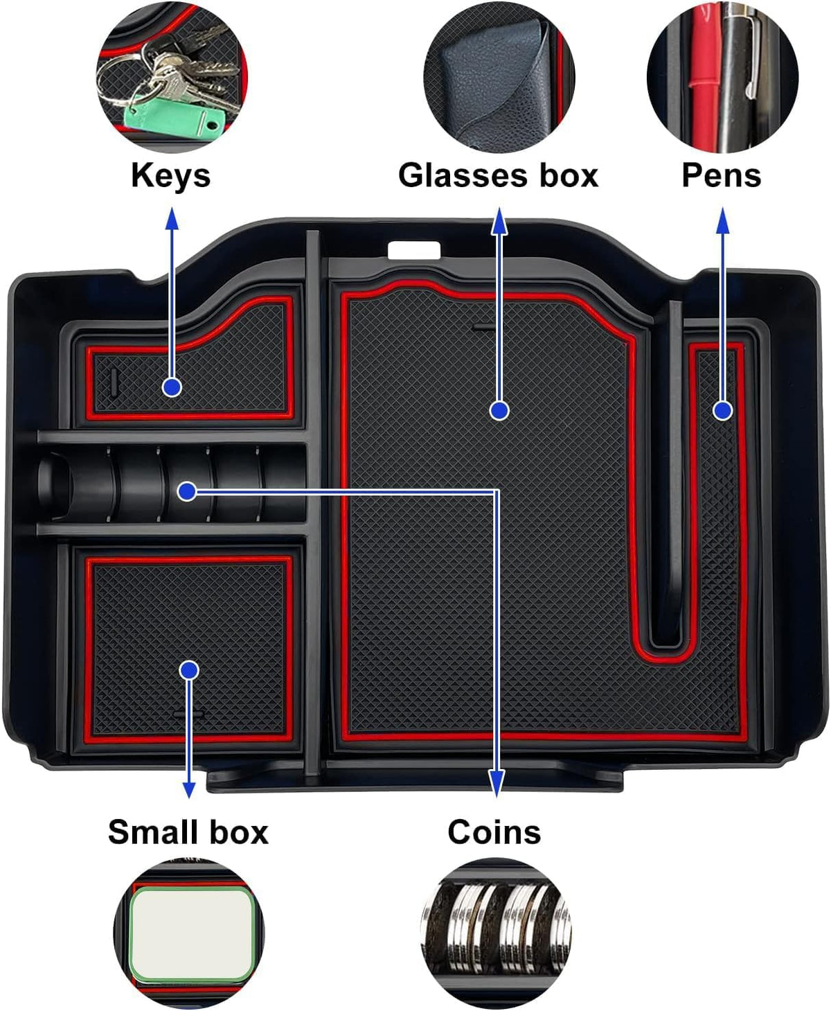 Center Console Organizer fit for Dodge RAM 1500 2500 3500 2025 2024 2023 2022 2021 2020 2019 Accessories Interior Storage Box Armrest Storage Tray (Red) NOT FIT for 40/20/40 Split Bench Seat