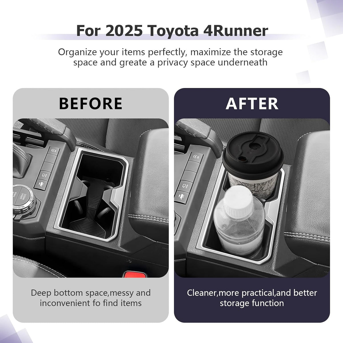 LUWU 2025 4Runner Center Console Cup Holder Compatible with 2025 Toyota 4Runner Interior Accessories Center Console Silicone Cup Holder Insert 4Runner 2025 Accessories