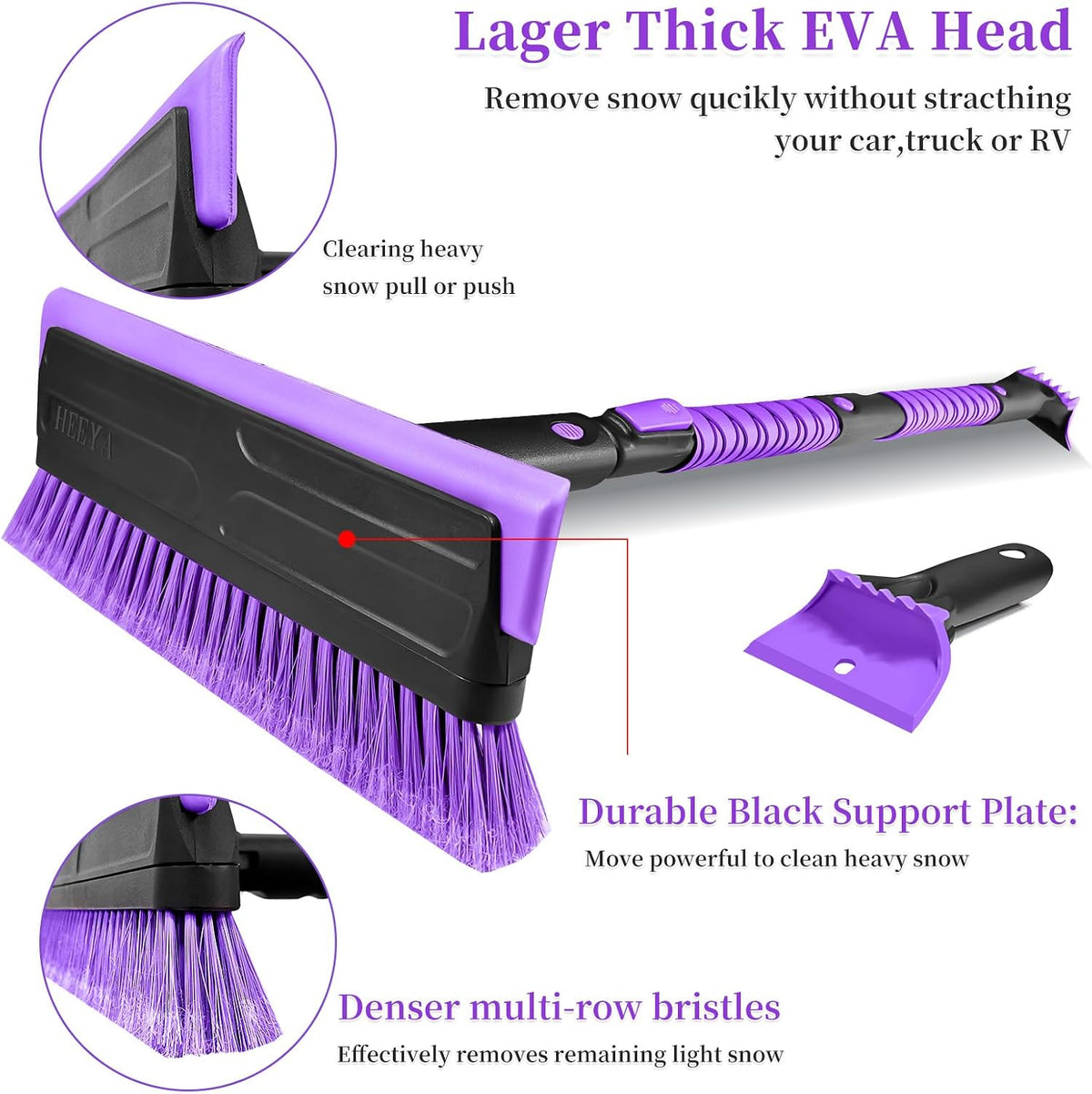 HEEYA 56 Inch Truck Snow Brush and Ice Scraper, Heavy Duty Snow Broom