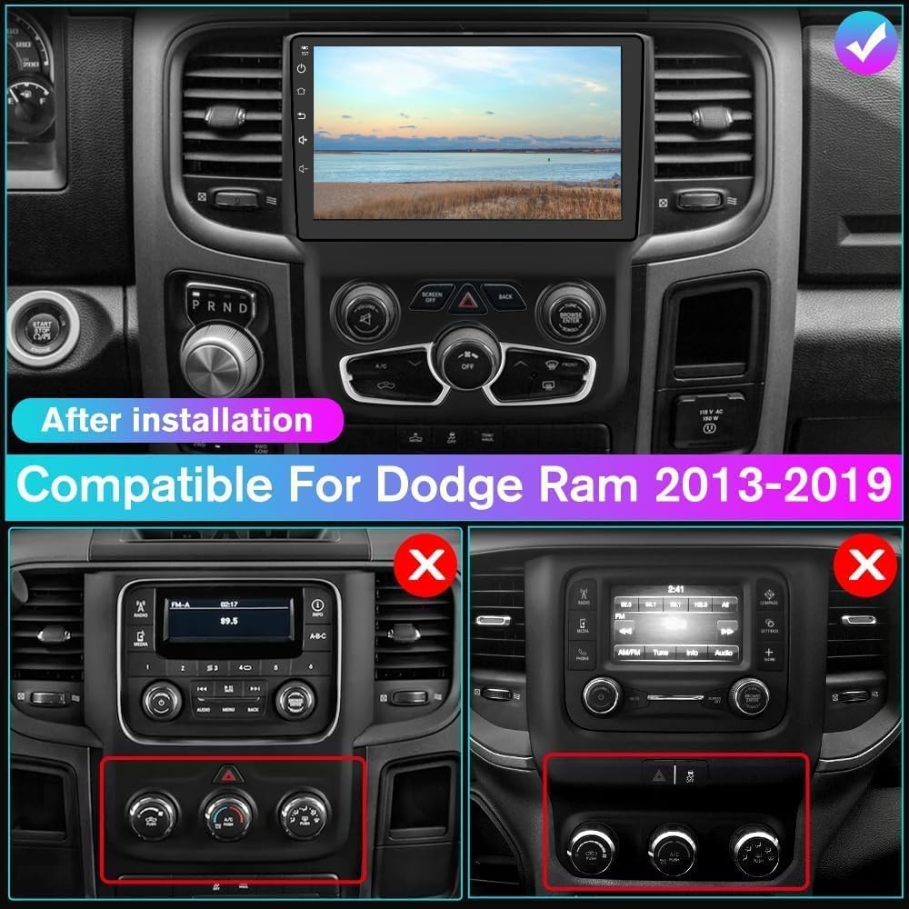 Android 13 Car Stereo Radio Compatible for Ram 1500 2500 3500 2013-2019, 9inch Touchscreen Radio with CarPlay Android Auto Bluetooth GPS Navigation WiFi FM/RDS SWC Mic Backup Camera, 2G+32GB