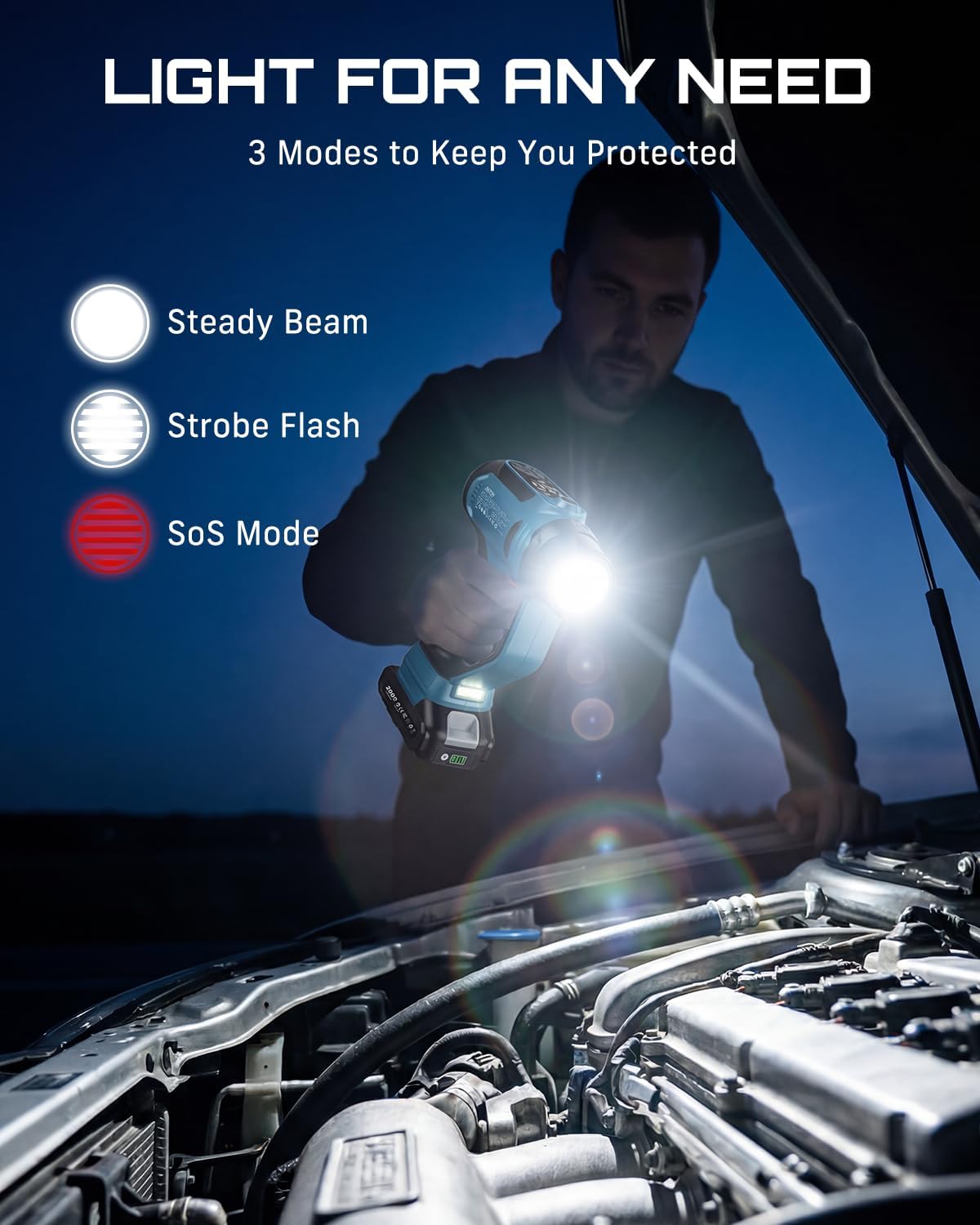 SEESII 3-in-1 Cordless Tire Inflator Air Compressor Car Vacuum & LED Light