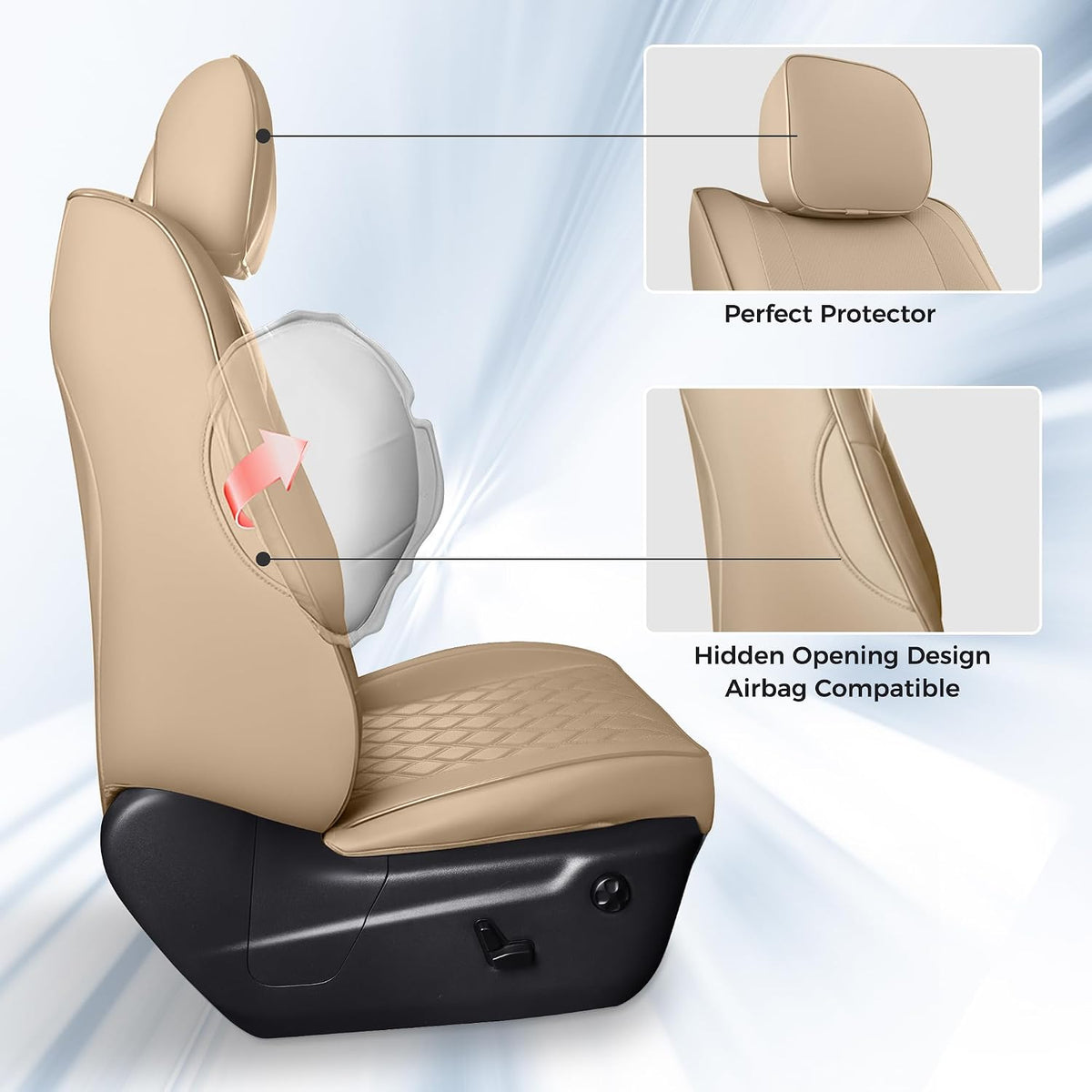 Huidasource Upgrade Grand Cherokee Seat Covers, Full Coverage Waterproof Leather Car Seat Covers, Custom Seat Cushion Protector Fit for Jeep Grand Cherokee 2011-2021 (Full Set/Beige)