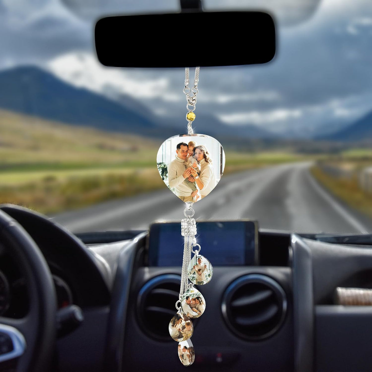 Personalized Photo Car Hanging Accessories, Custom Car Rearview Mirror Hanging Accessories Crystal, Photo Gifts Decor Accessories
