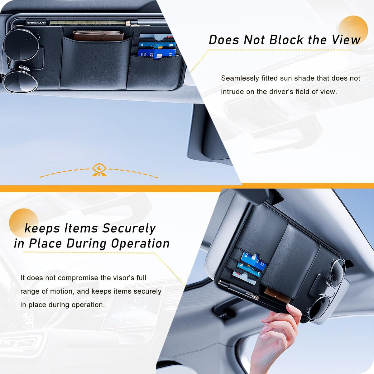 Tumecos Car Sun Visor Organizer, Auto Consoles Organizer with Sunglass Holder,Multi-Pocket Visor Accessories for Truck, SUV，Card/Pen/Driver's License Holder