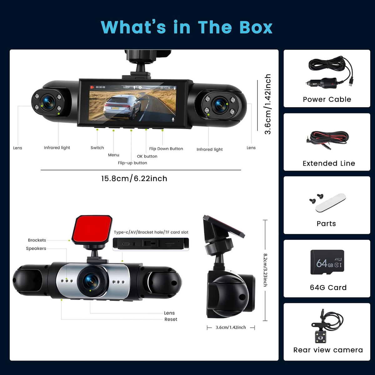 Inefala 4 Channel Dash Cam Front and Rear Inside with Super Night Vision