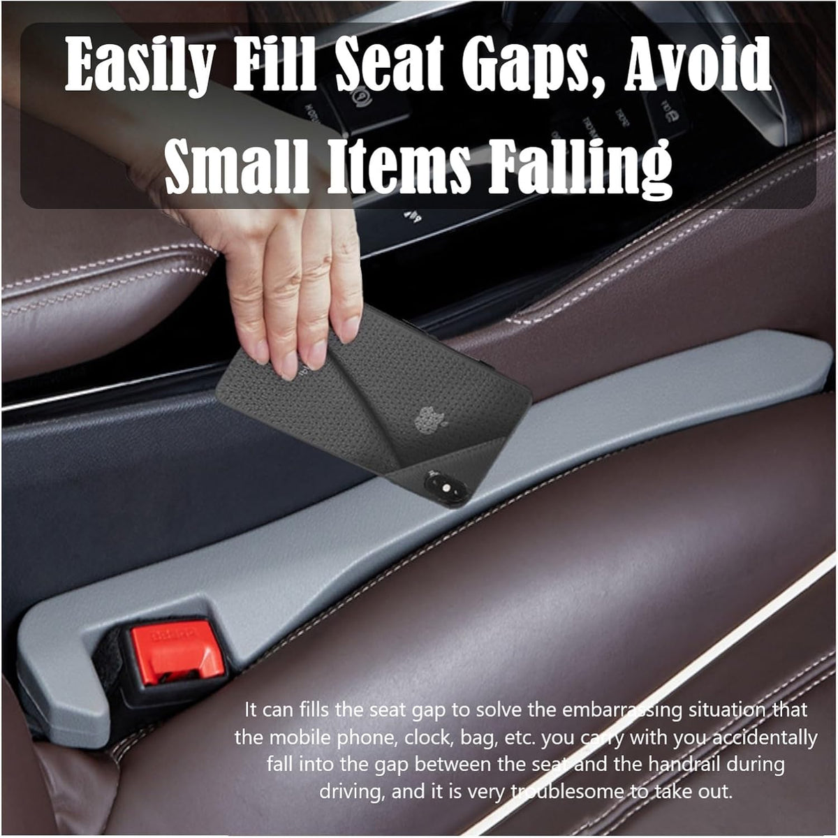 Car Seat Gap Filler 2 Pack, Universal Organizer for Car SUV Truck to Fill The Space Between Seat and Console, Car Seat Blocker and Catcher Prevent Things from Dropping, Easy to Install (Grey)