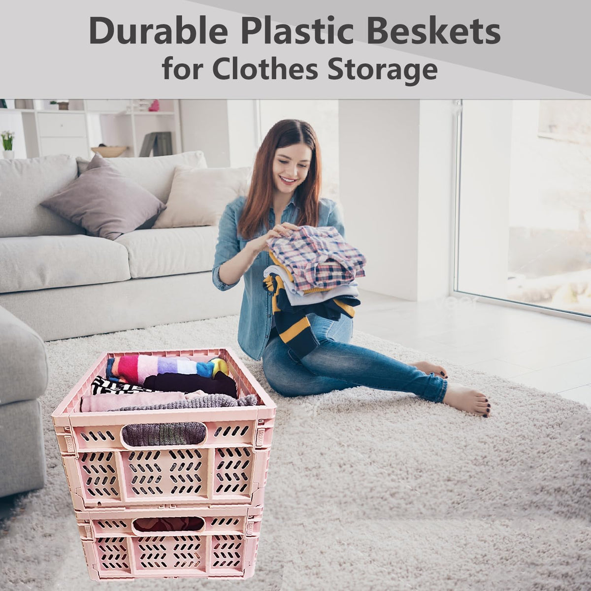 20L Foldable Crates, 4Pcs Plastic Crates Baskets for Home Office Storage.