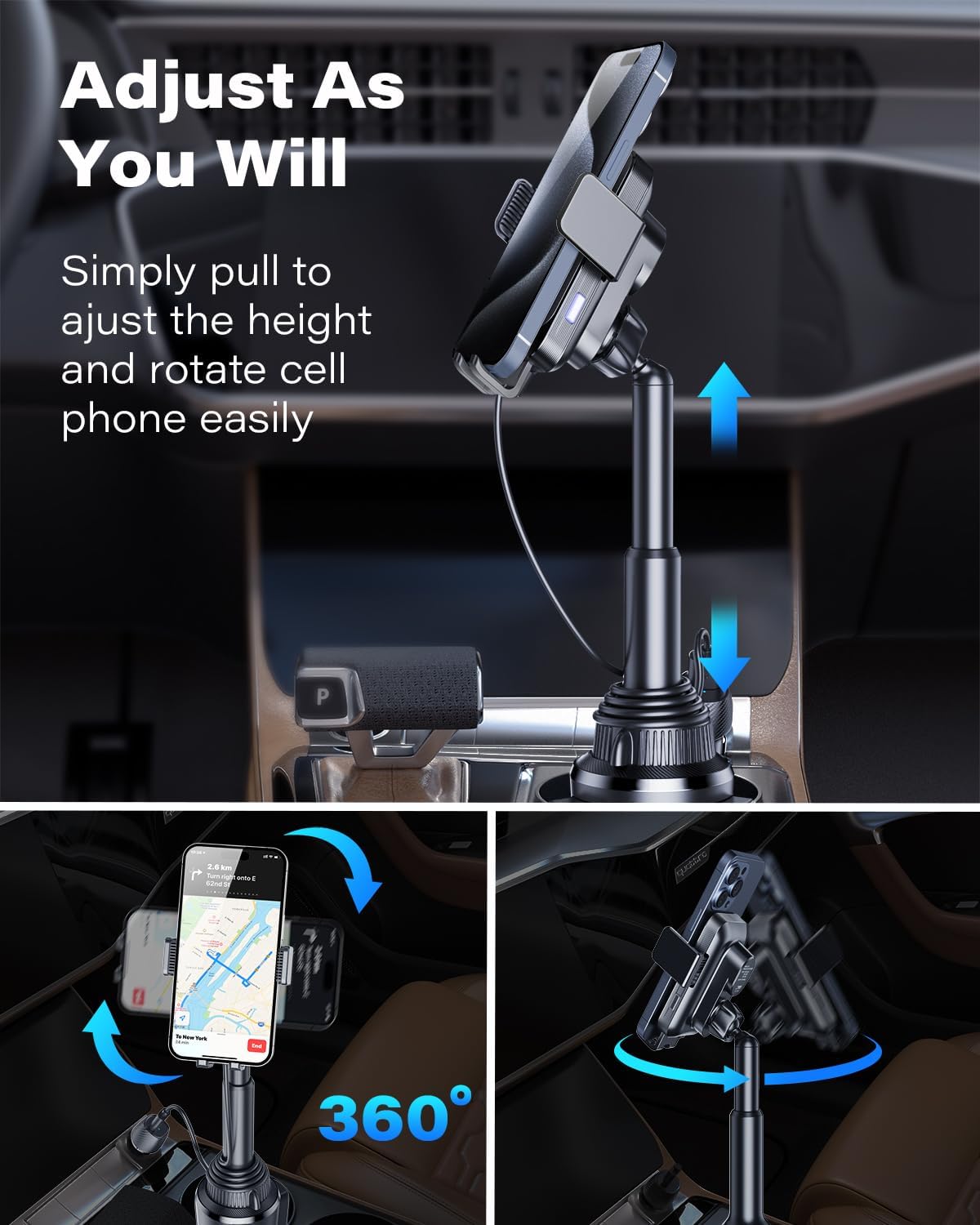 1Zero Auto-Clamping 15W Wireless Car Charger Cup Holder Mount