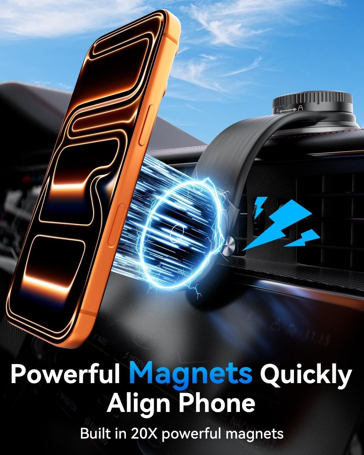 15W Magnetic Wireless Car Charger Mount, Flexible Bendable Aluminum Arm [360° Adjustable], Upgraded Adhesive Suction Cup Base, Dashboard Windshield Fast Charging Phone Holder for iPhone 17